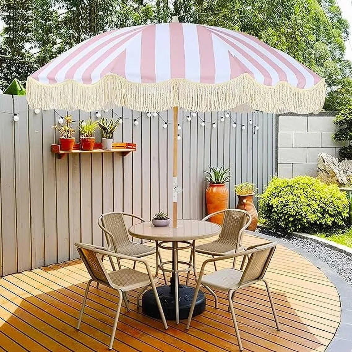 2026 NEW Pink and White Stripped Hexagon Patio Umbrella