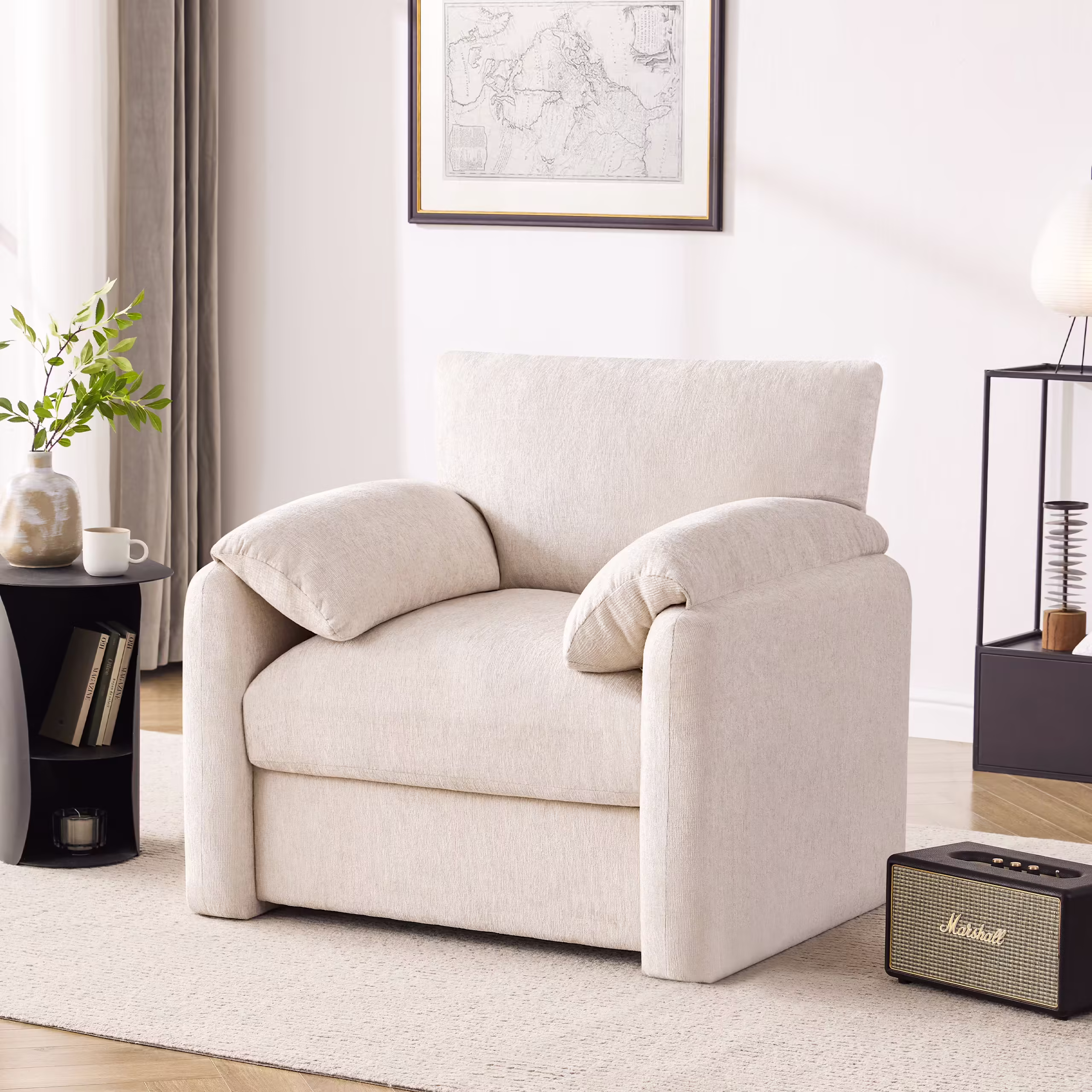 Chenille Oversized Armchair, 38.6" Wide Accent Chairs for Living Room & Bedroom Modern Lounge Chair, Upholstered Mid-Century Reading Chair, Comfy Living Room Chair, Single Sofa Chair, Beige