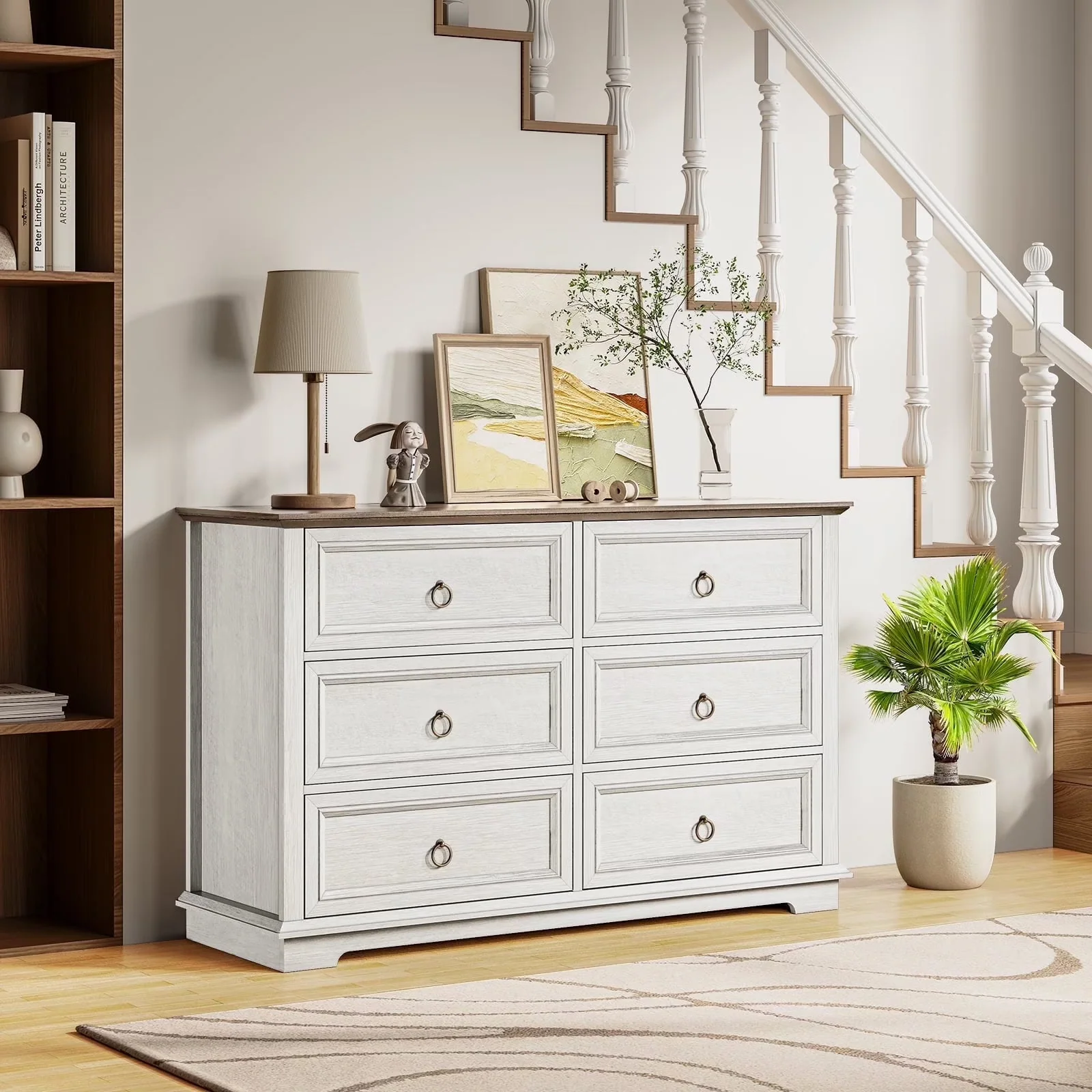 2026 NewFAGAGA 6 Drawers Dresser for Living Room,Storage Cabinet Wooden Dressers Organizer for Bedroom,White