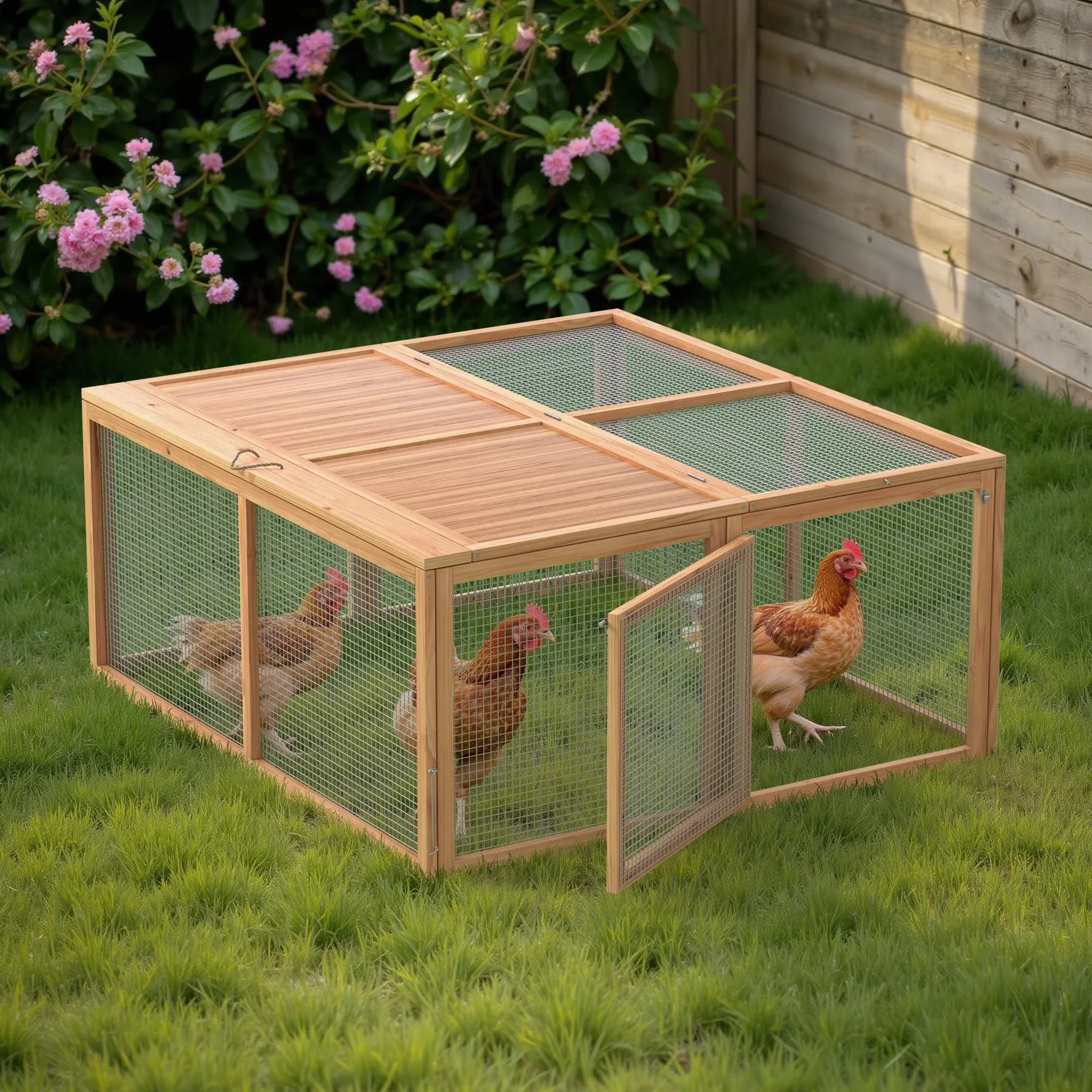 2026 NEW Portable Chicken Coop Run Rabbit Hutch Outdoor Small Animal Cage House Wooden Poultry Enclosure for Bunny, Duck, Chick, Quail, No Assembly Required