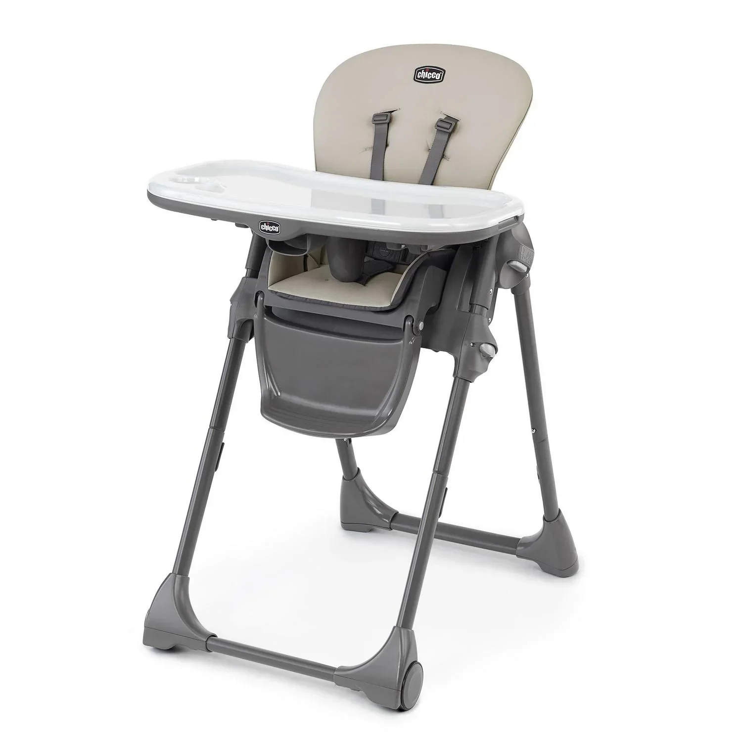 2026 NewChicco Polly Space-Saving Fold Easy Clean Highchair - Taupe (Beige). New