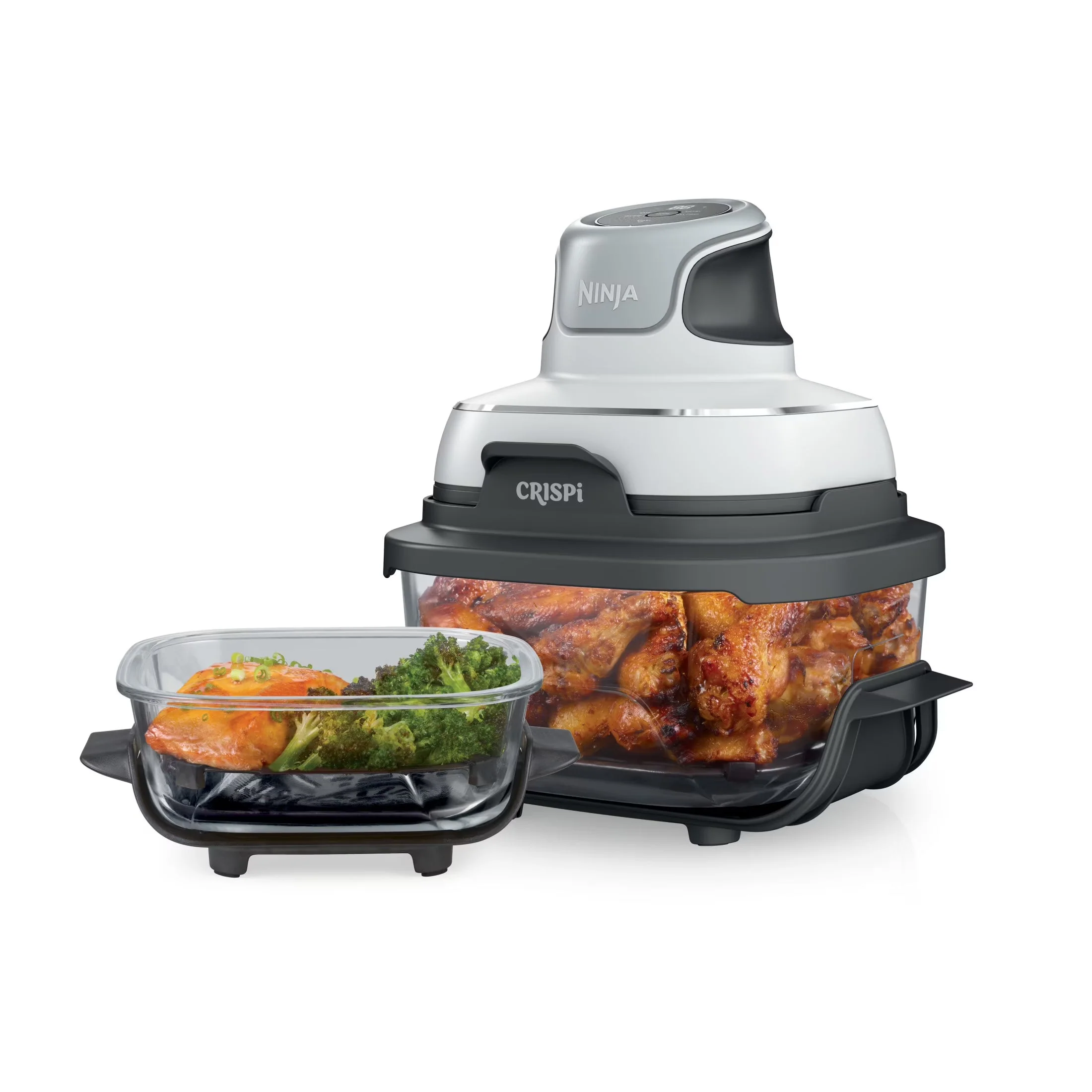 2026 NEW Ninja Crispi 3-in-1 Portable Glass Air Fryer Cooking System, 1500W, 4-Qt & 5-Cup TempWare Glass Containers with Storage Lids, Microwave, Freezer & Dishwasher Safe, White, FN100WH