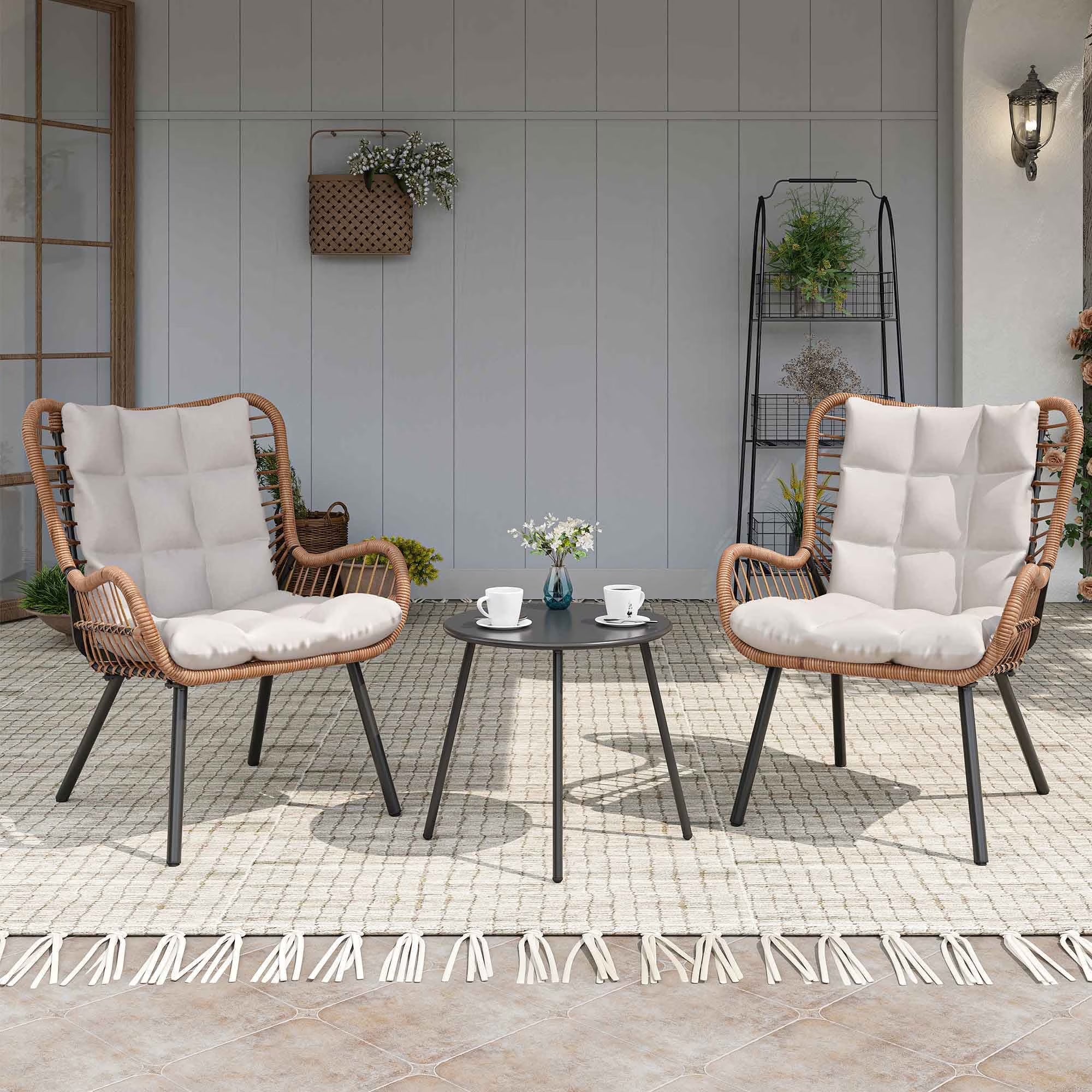 2026 NewLAUSAINT HOME 3-Piece Patio Furniture Set, High Back Outdoor Bistro with Coffee Table & Beige Cushions for Garden or Deck