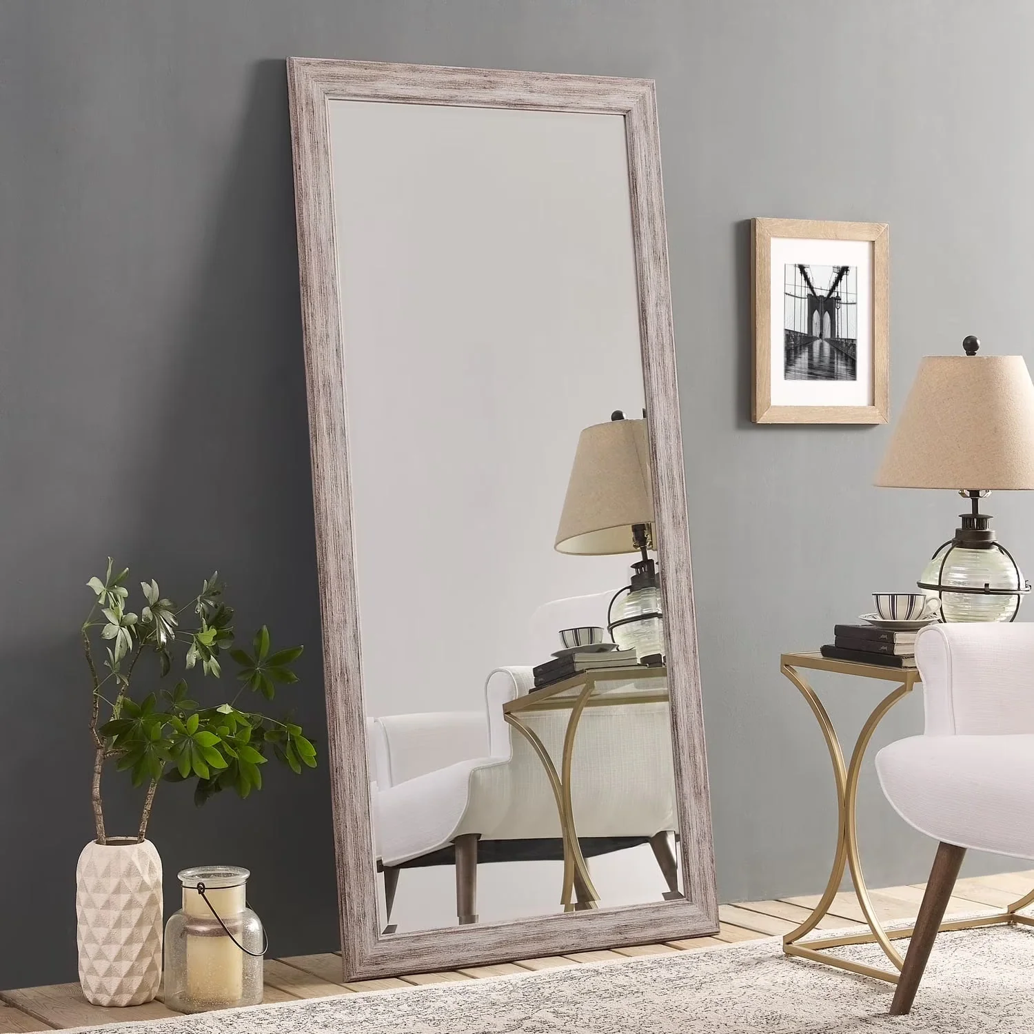 2026 NEW Large Farmhouse Mirror Farmhouse Bathroom Mirror Farmhouse Mirrors for Wall Decor Living Room Rustic Mirrors for Wall Decor Living Room Dressing Room Floor/Wall Mounted - Rustic, Distressed White