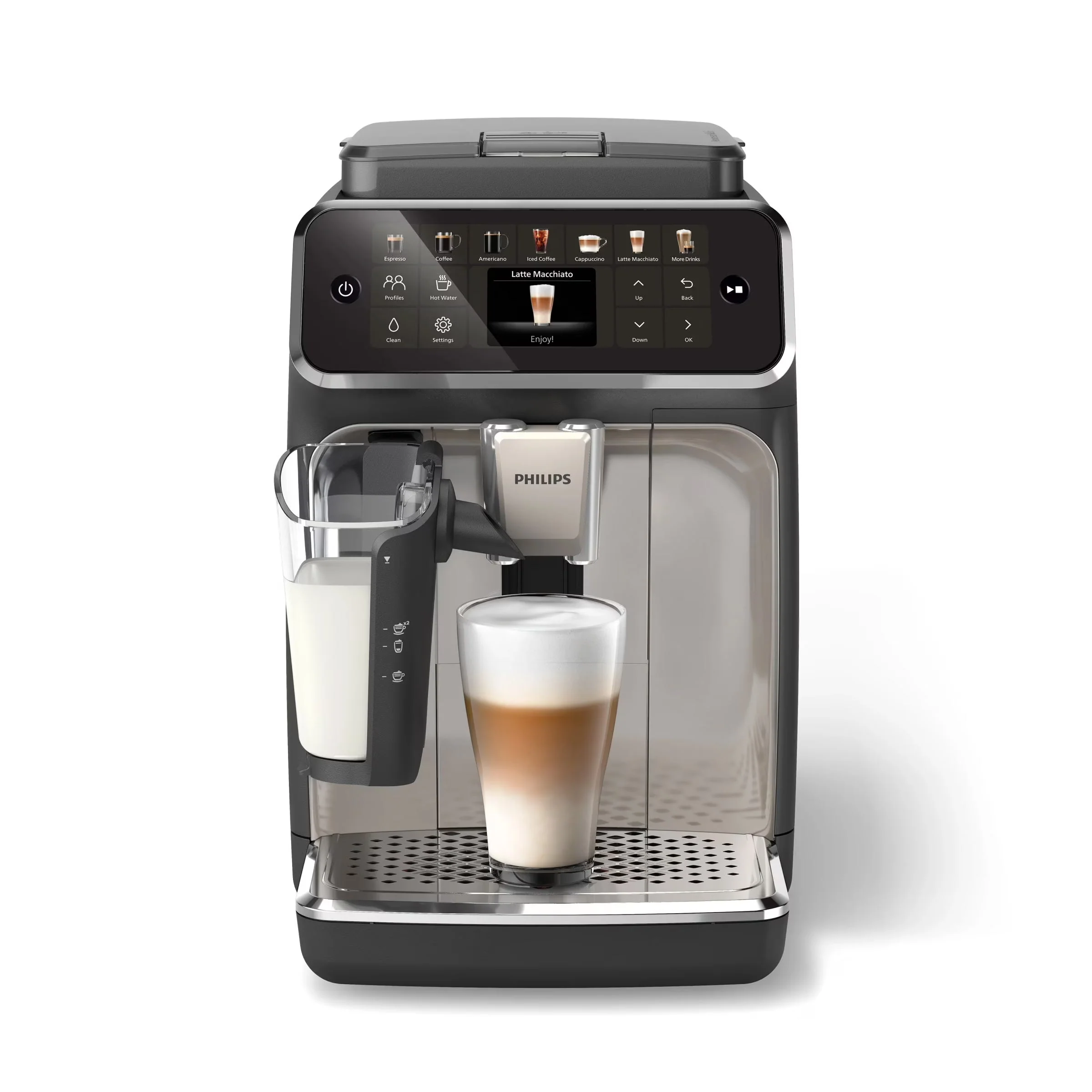 2026 NEW PHILIPS Series 4400 Fully Automatic LatteGo Espresso Machine, SilentBrew Technology, Quick Start. Aromatic Coffee from Freshly Ground Beans, 12 Hot and Iced Drinks, Black Chrome (EP4447/90)