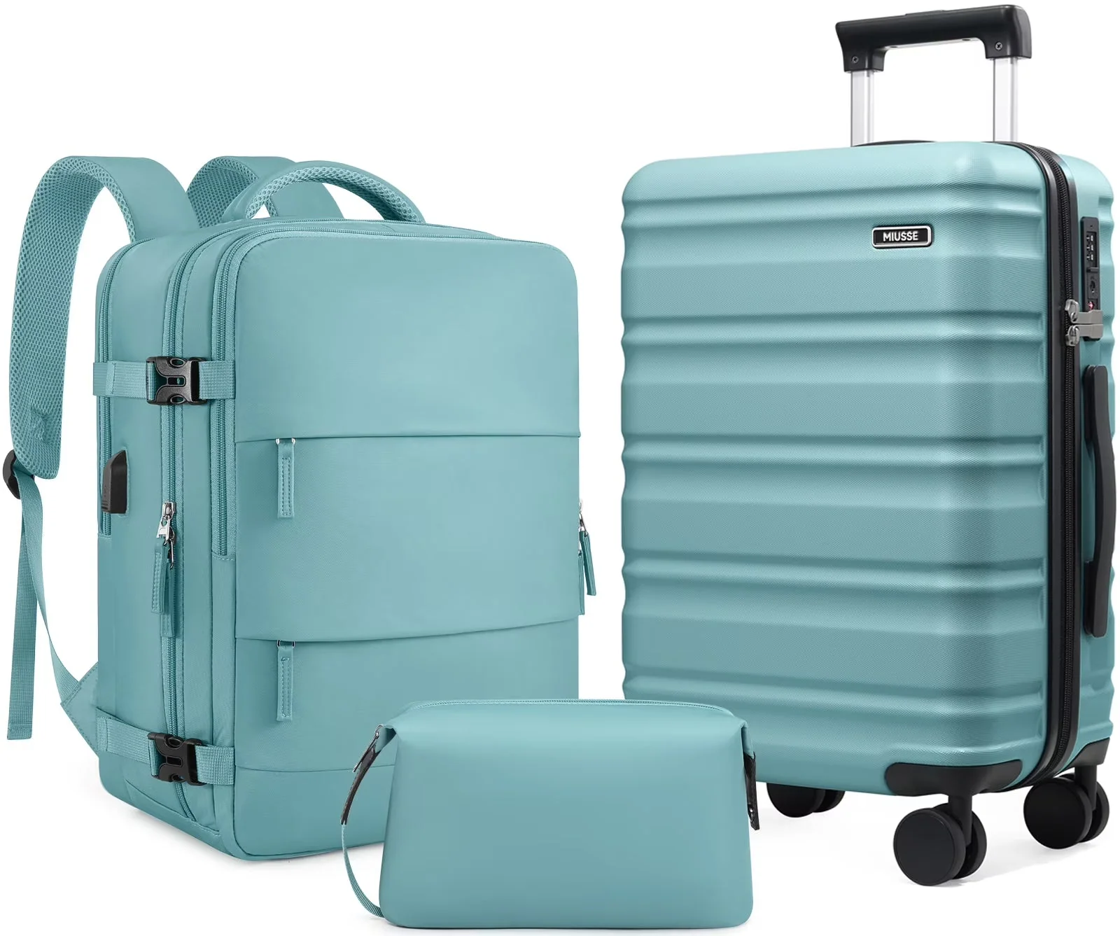 2026 NEW MIUSSE Luggage Sets 3 Piece, 20 Inch Carry On Luggage with Wheels, 100% PC Hardshell Suitcase with TSA Lock, Carry On Suitcases Airline Approved With Travel Backpack for Men Women