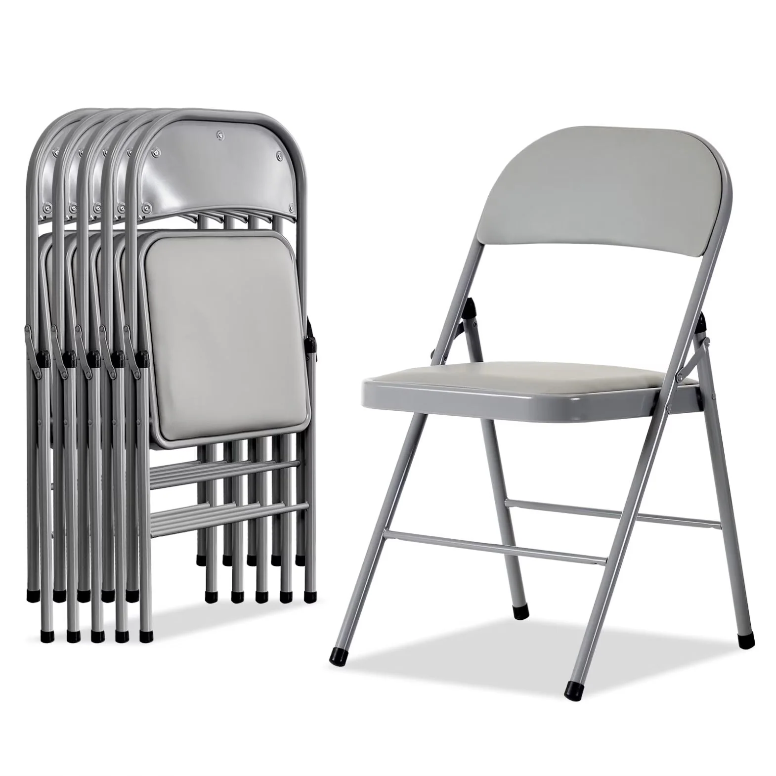 2026 New6 Pack Gray Folding Chairs with Padded Seats, Portable Stackable Foldable Chairs for Indoor & Outdoor, Commercial Seat with Metal Frame for Events Office Wedding Party, 330lbs Capacity