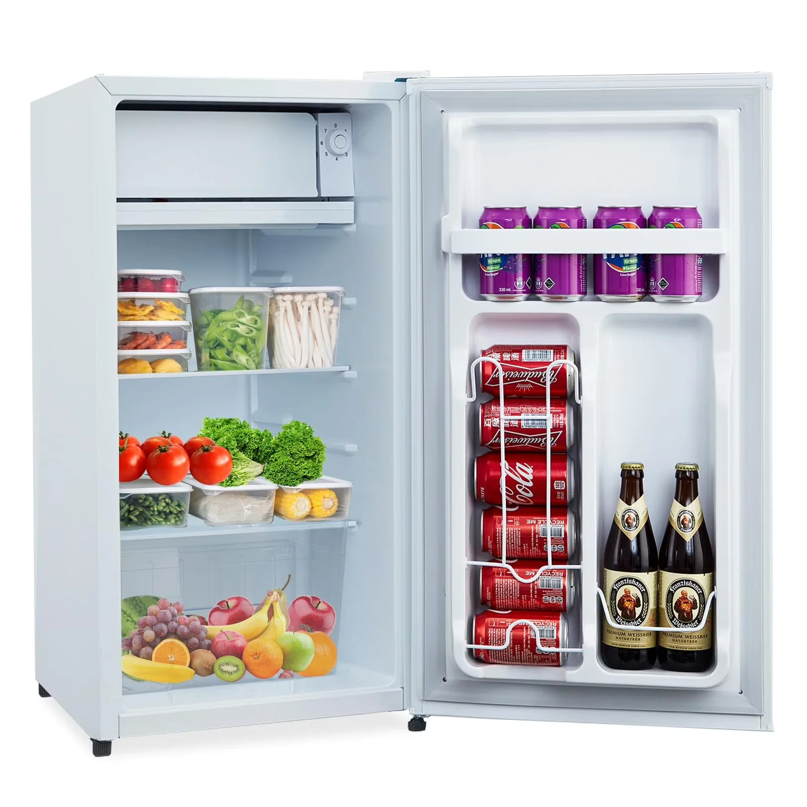 2026 NEW Mini Fridge with Freezer, 3.2 Cu. Ft Small Refrigerator for Bedroom,7 Adjustable Thermostat,Low Noise,Easy to Storage&Clean Single Door,Refrigerator For Home, Office, Dorm, Garage or RV