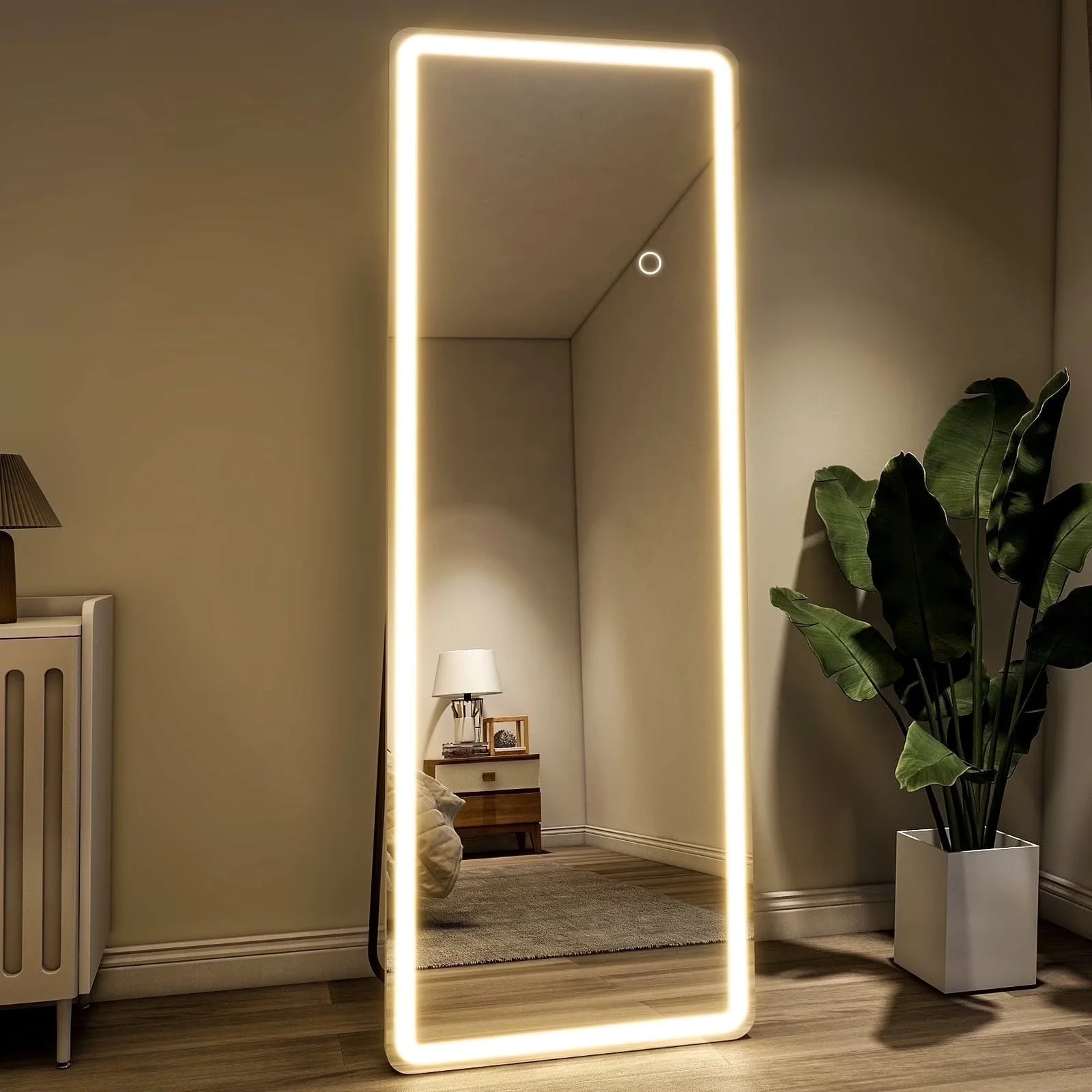 2026 NEW BEAUTYPEAK 64" x 21" LED Rectangular Full Length Mirror Standing Floor Mirror with Safe Corners,White