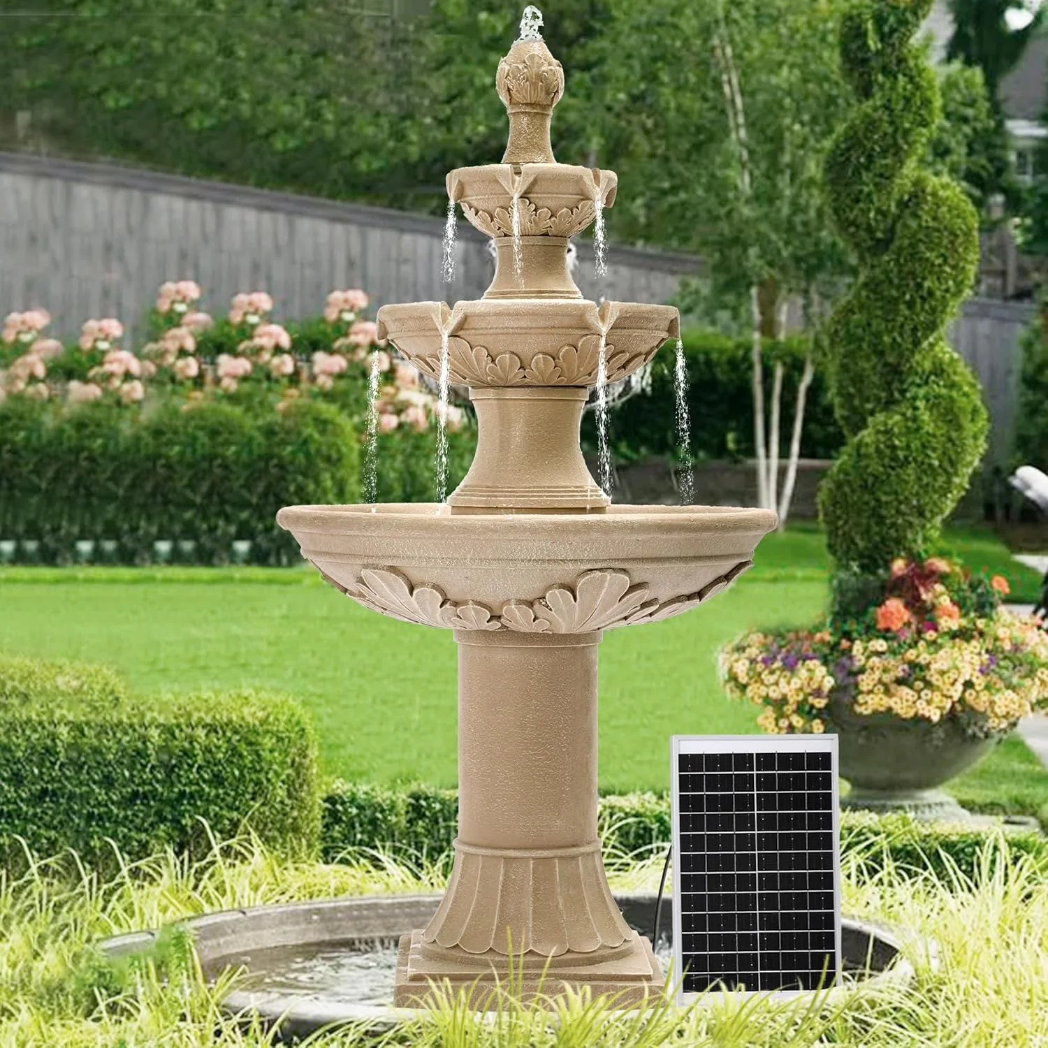 2026 NEW Magic Union Italian Solar Water Fountains Outdoor Garden Decor - 48.4''H Fountain and Waterfall, Large Cascading Indoor Floor-Standing Resin Bubbler Fountain Features W/Pump for Patio, Backyard