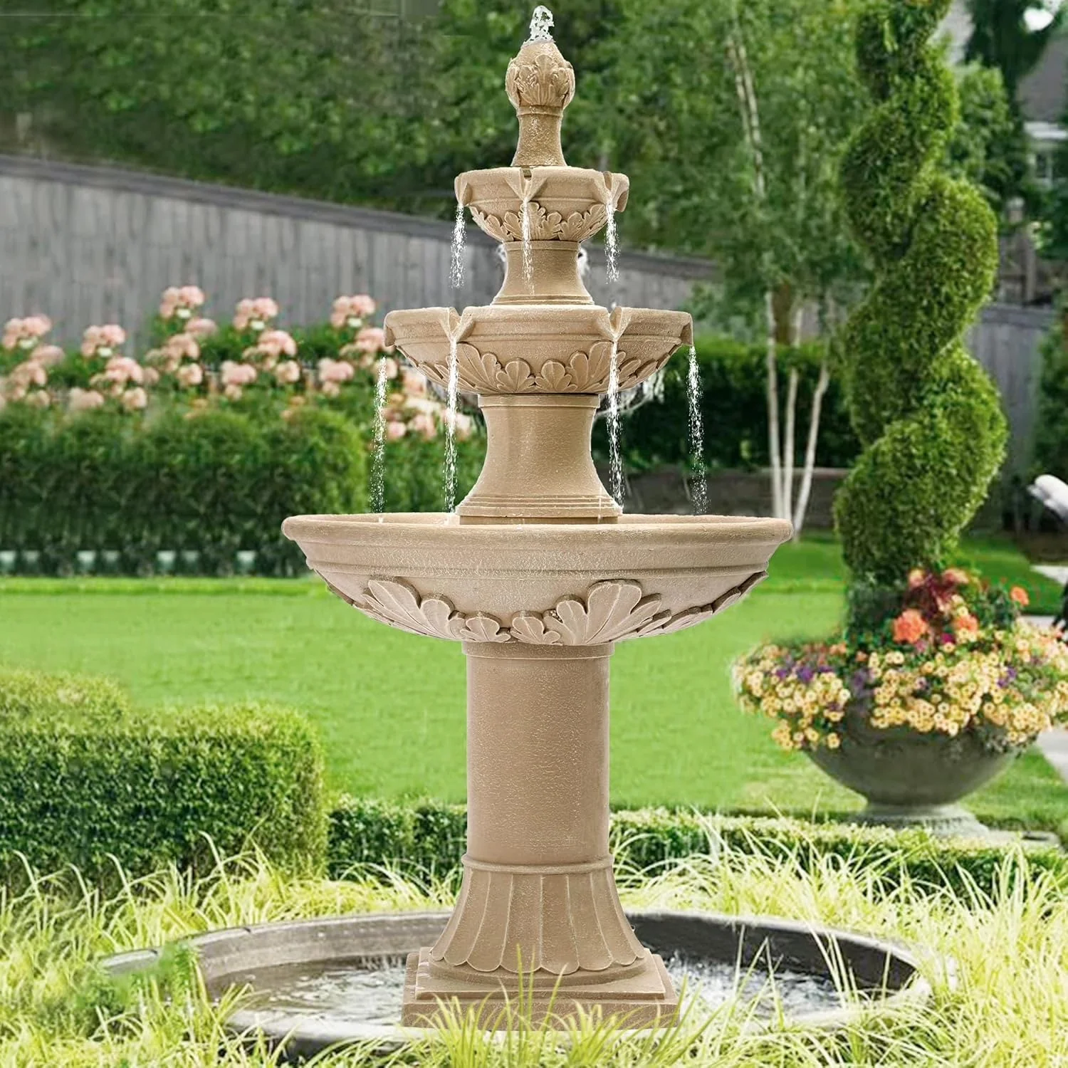2026 NEW MAGIC UNION Outdoor Garden Water Fountains, 48.4" H Italian Style Fountains and Waterfalls Outside, 3-Tier Large Bubbler Cascading Indoor Floor Water Fountain Features with Pump for Home Yard Decor
