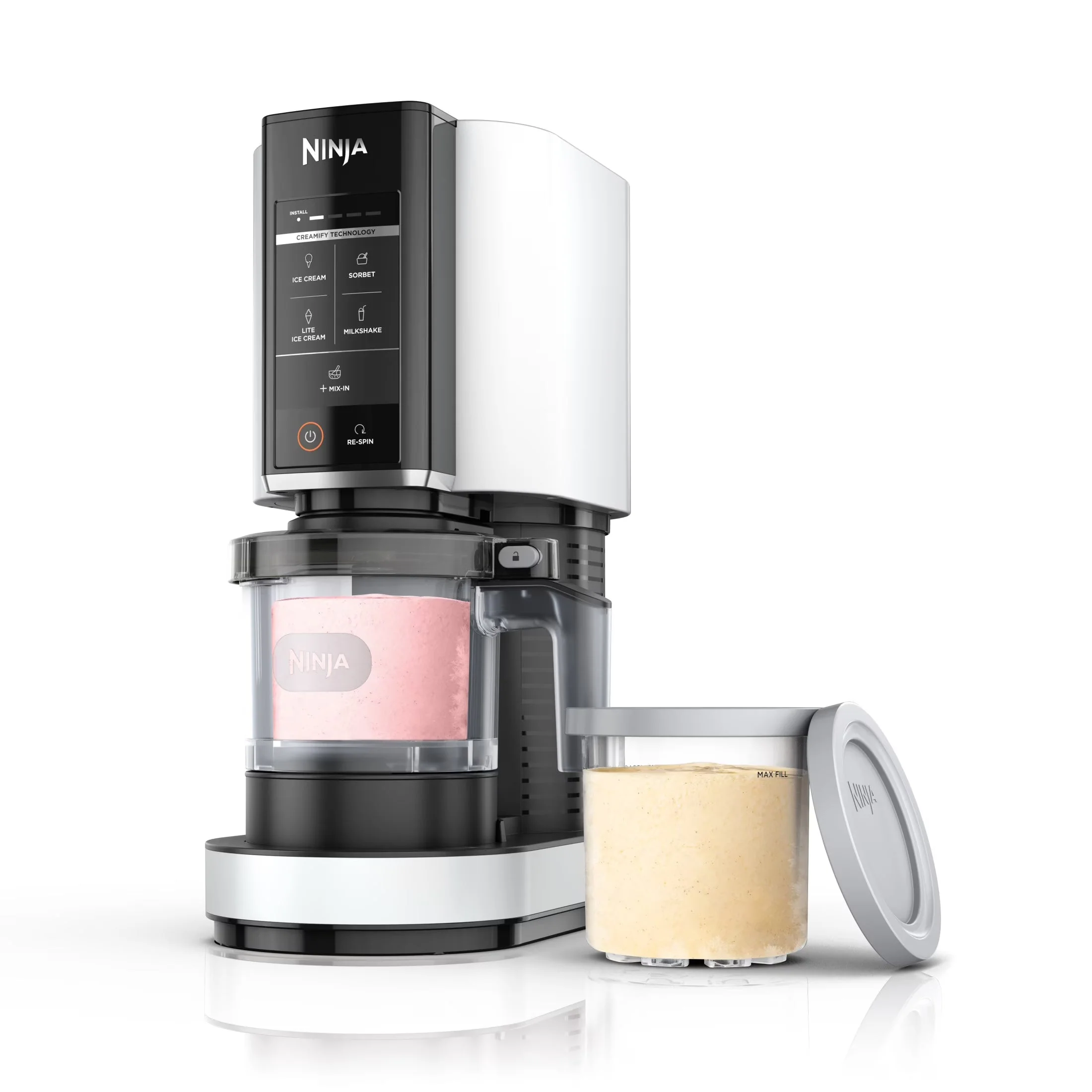 2026 NewNinja CREAMi Ice Cream Maker, for Gelato, Mix-ins, Milkshakes, Sorbet, Smoothie Bowls & More, 5 One-Touch Programs, with (2) 16 oz Pint Containers & Lids, Perfect for Kids, White, NC300WH