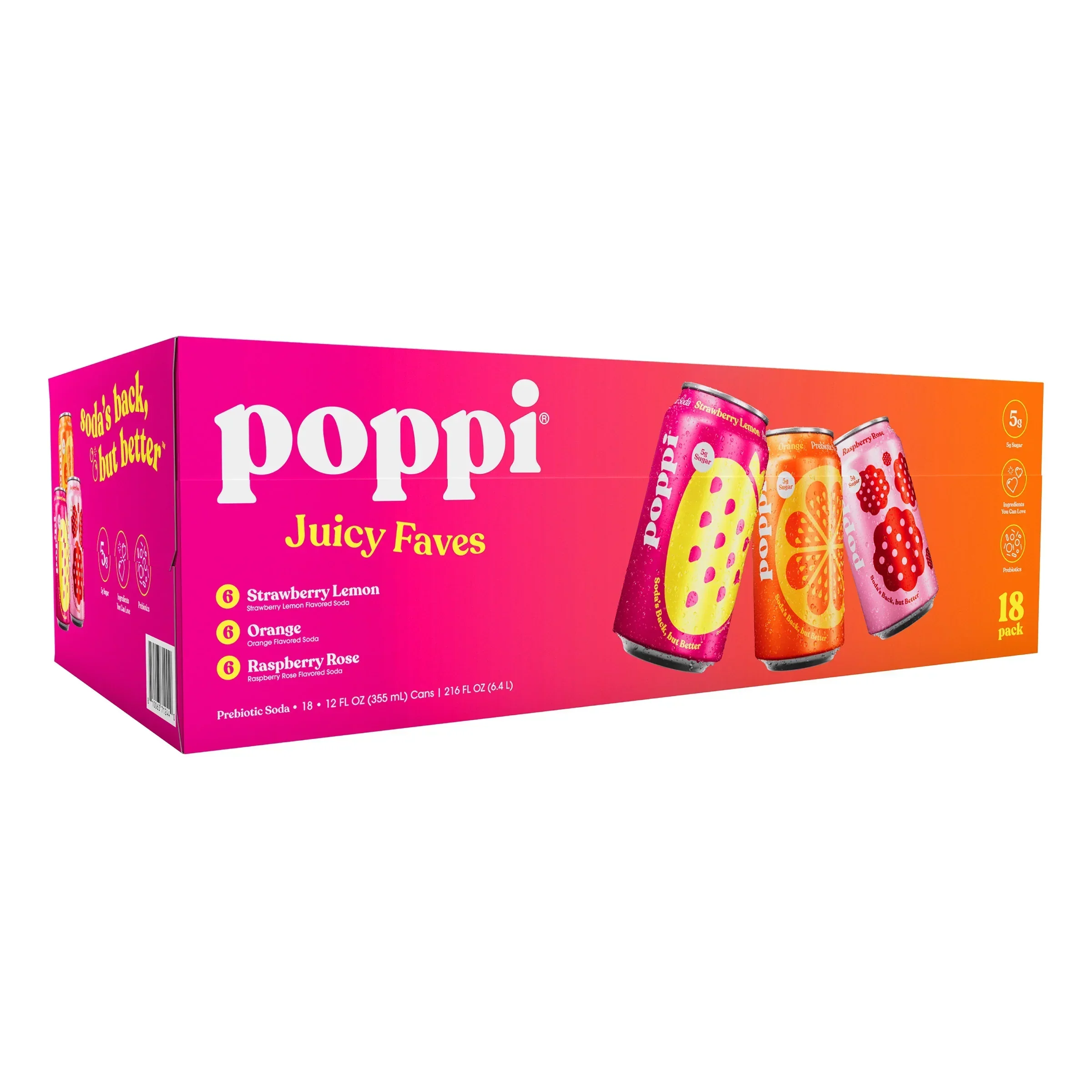 2026 NEW Poppi Soda, Juicy Faves Variety Pack, 12 fl oz, 18-count
