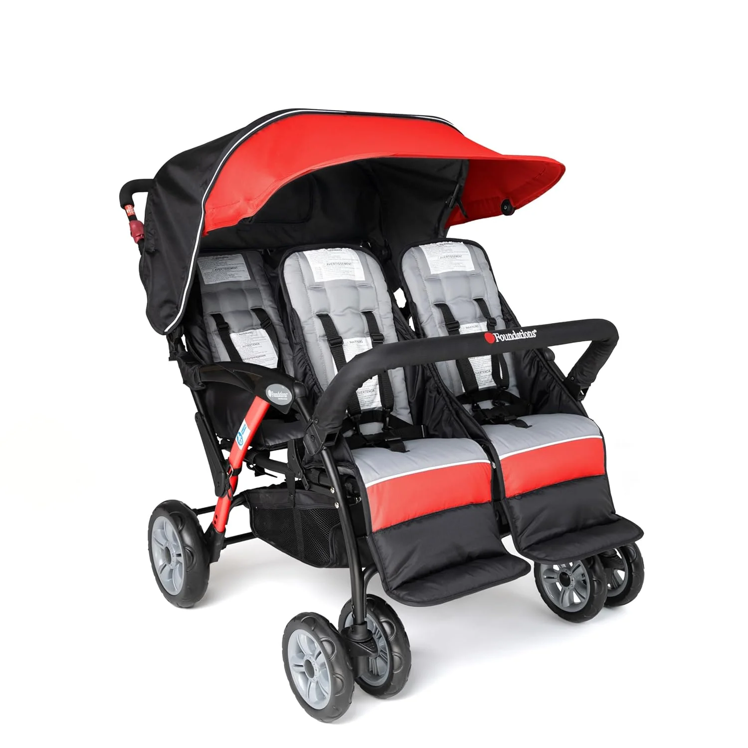 Compass Quad 4 Seat Stroller | 4-Seat Stroller for Daycare | Oversized UV Blocking Canopy | 5-Point Harness | Easy Loading | Storage Bucket | Teal