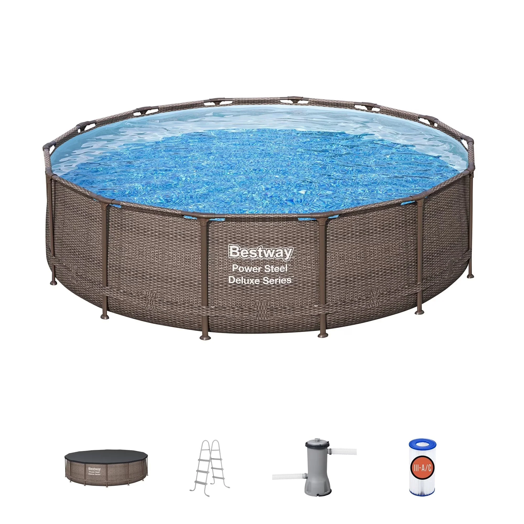 2026 NewBestway Power Steel 14' x 42" Round Above Ground Outdoor Swimming Pool Set