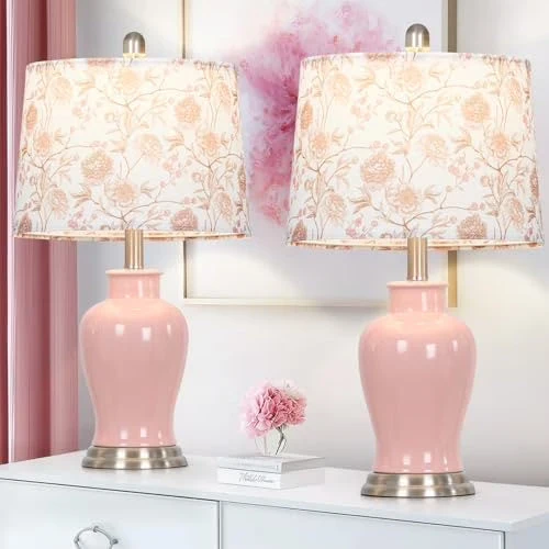 2026 NewModern Ceramic Table Lamps Set of 2, 23" White Ceramic Lamps for Living Room, Rustic Farmhouse Bedside Lamp with Ginger Jar Design, Elegant Bedroom Lamp for Nightstand Desk Side End Table Home Decor