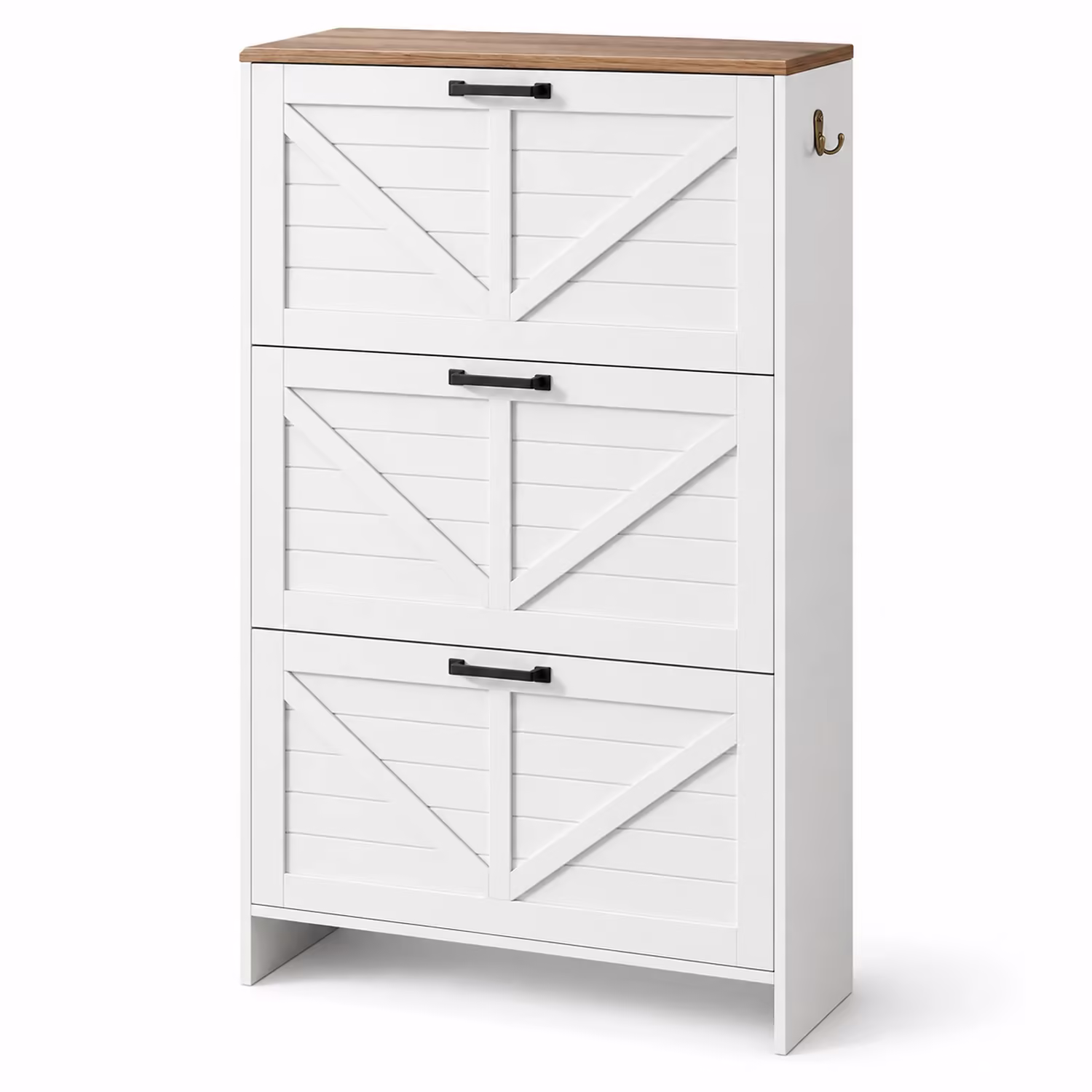 StylishGarments Three-Drawer Shoe Cabinet with Brown Top