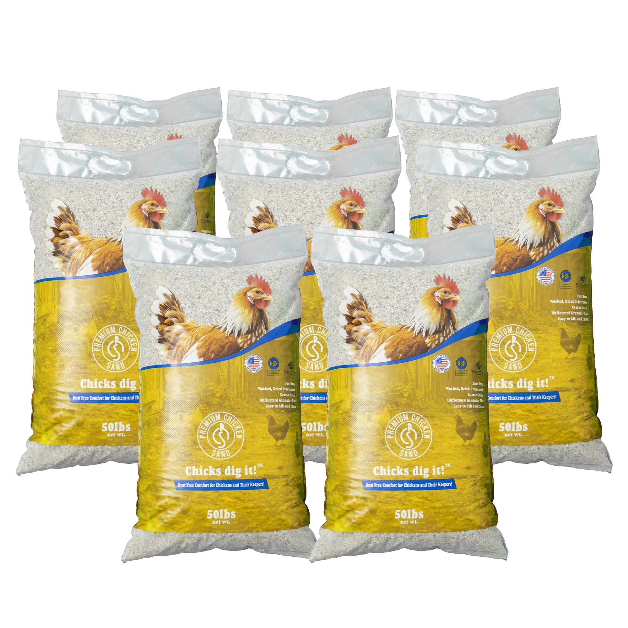 2026 NEW Premium Chicken Sand, Odor Eliminating Bedding for Coops, 50 Lb Bag, 8 Pack