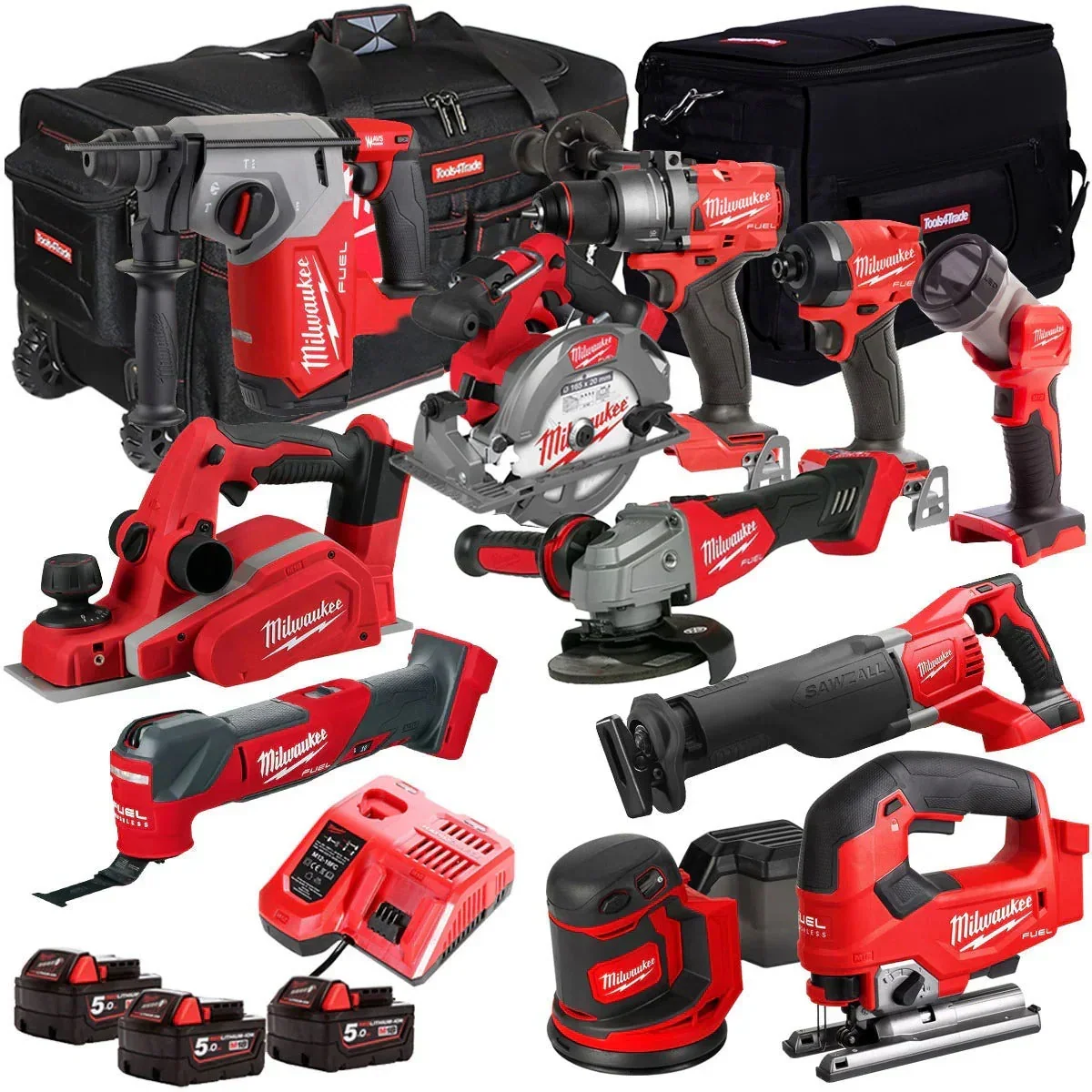 2026 NEW Milwaukee 18V Cordless Tool Set, 11-piece, with 3 x 5.0Ah batteries and charger in bag T4TM-9