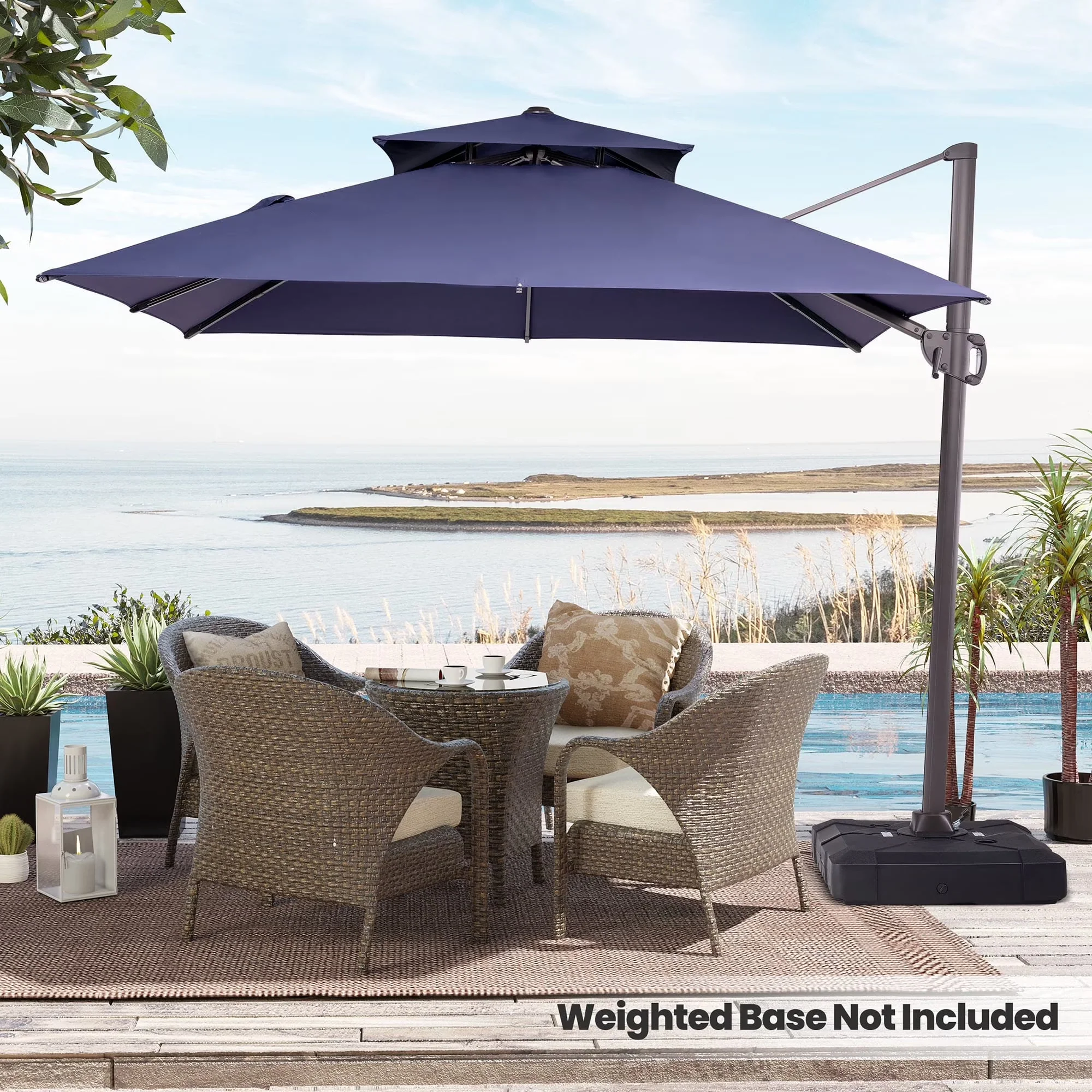 2026 NEW Pellebant 10 ft. x 10 ft. Square Double Top Patio Cantilever Umbrella, Navy Blue