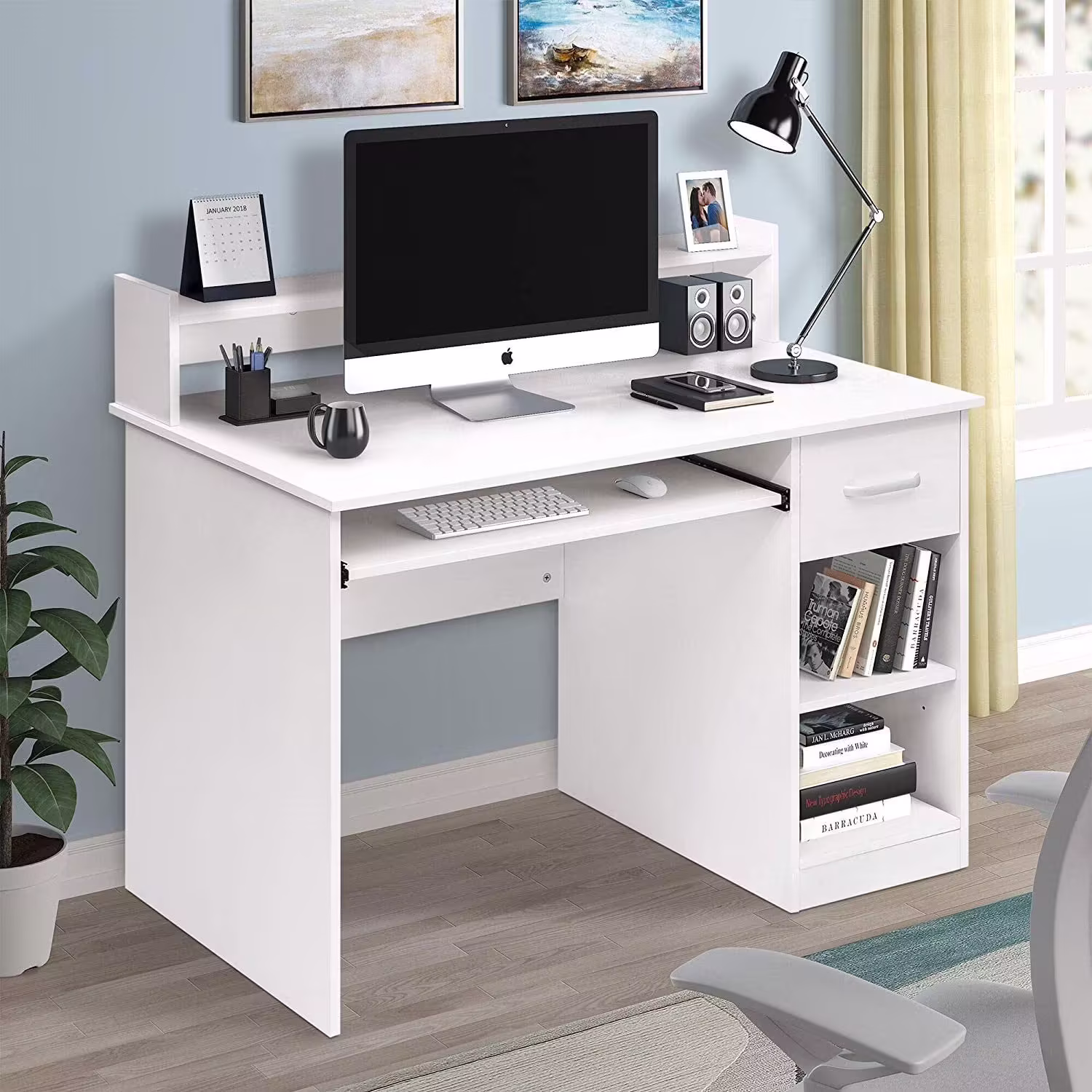 Ktaxon Computer Desk Home Office Workstation Laptop Table Drawer Shelf Furniture White