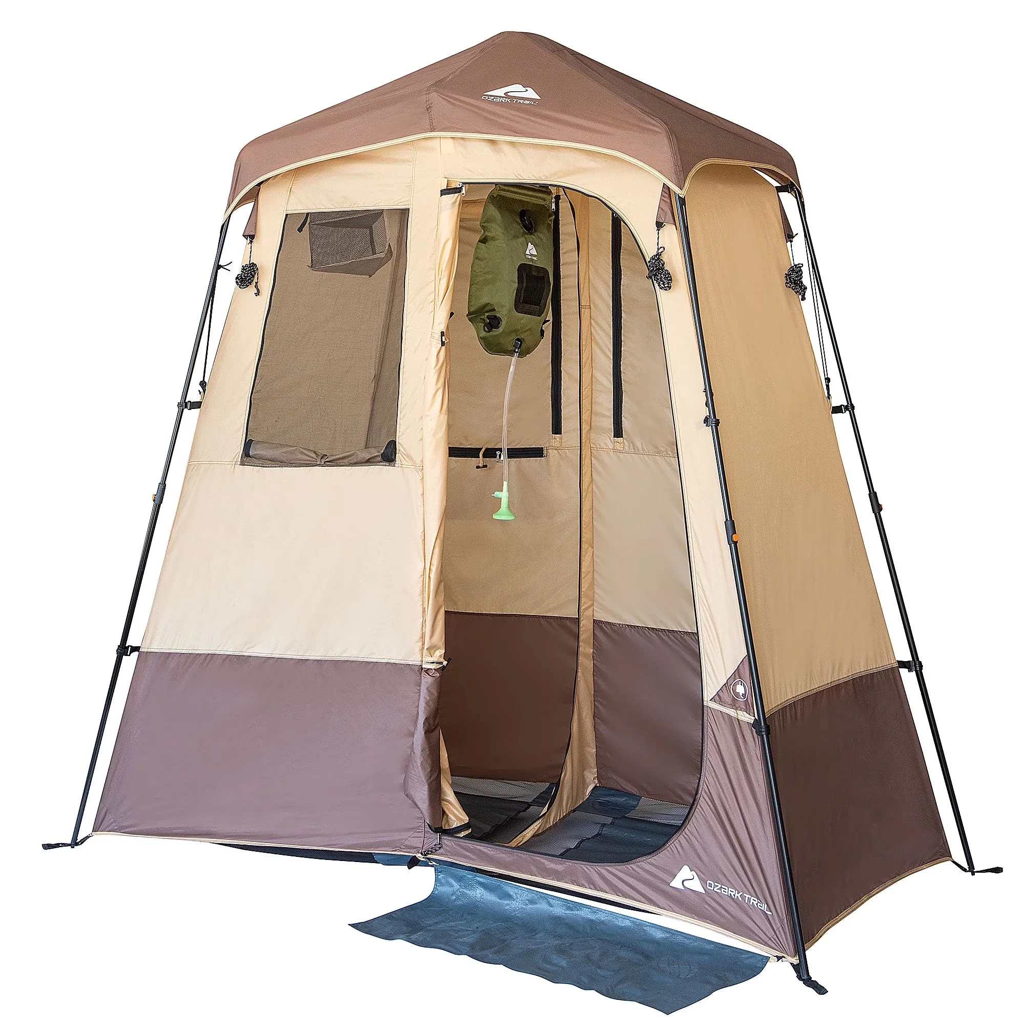 2026 NEW Ozark Trail 2-Room Shower & Utility Tent Combo Includes 5-Gallon Water Container, Easy Setup, Maximum Occupancy Is 2. Khaki Colour.