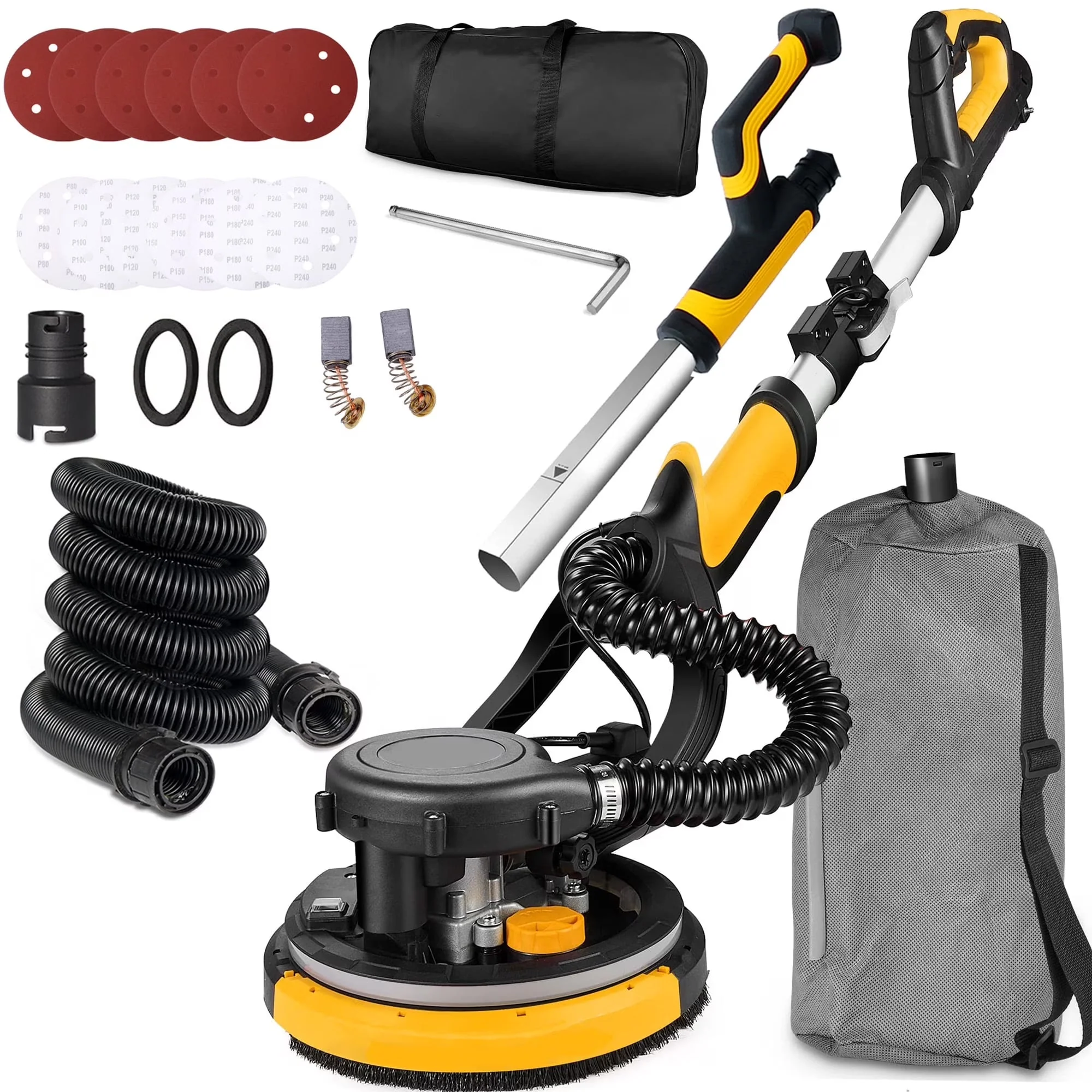 2026 NEW POVANLI 780W Electric Drywall Sander with Vacuum Dust Collection, 6.5A Motor Dustless Floor Sander with Variable Speed 900-1800RPM, LED Light, Extendable & Foldable Handle Yellow+Black