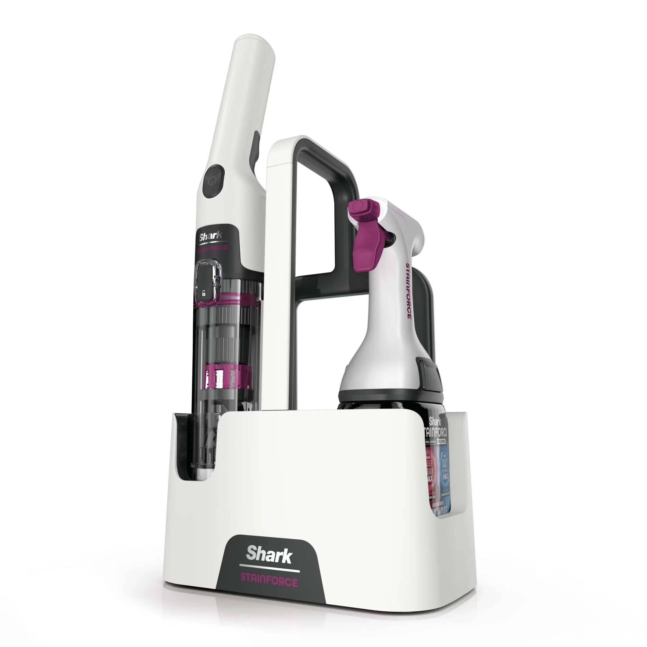 2026 NEW Shark StainForce Cordless Portable Spot, Stain, & Odor Remover System for Carpets, Area Rugs, Upholstery, Stairs, Cars, with Storage Caddy, and Full-Size Cleaning Solution, White, HX100