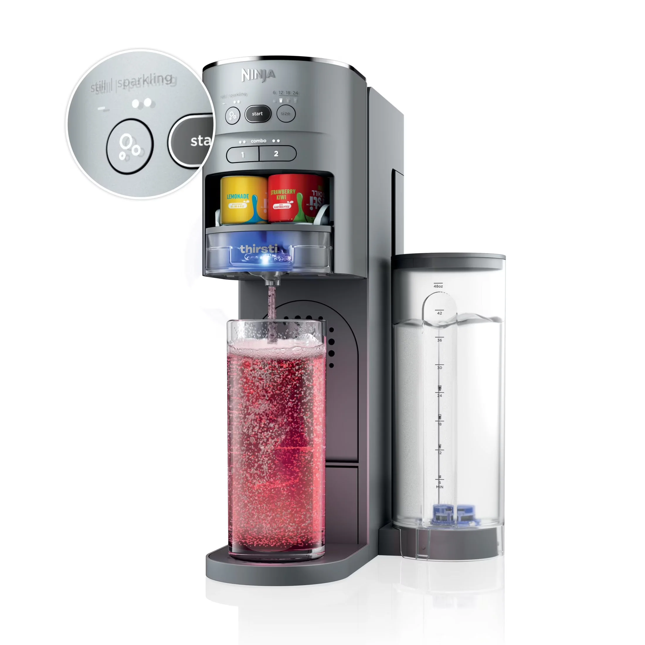 2026 NEW Ninja Thirsti Drink Maker, Still, Sparkling Custom Drink Kit, with CO2 Canister, Flavors, and 48 oz Reservoir