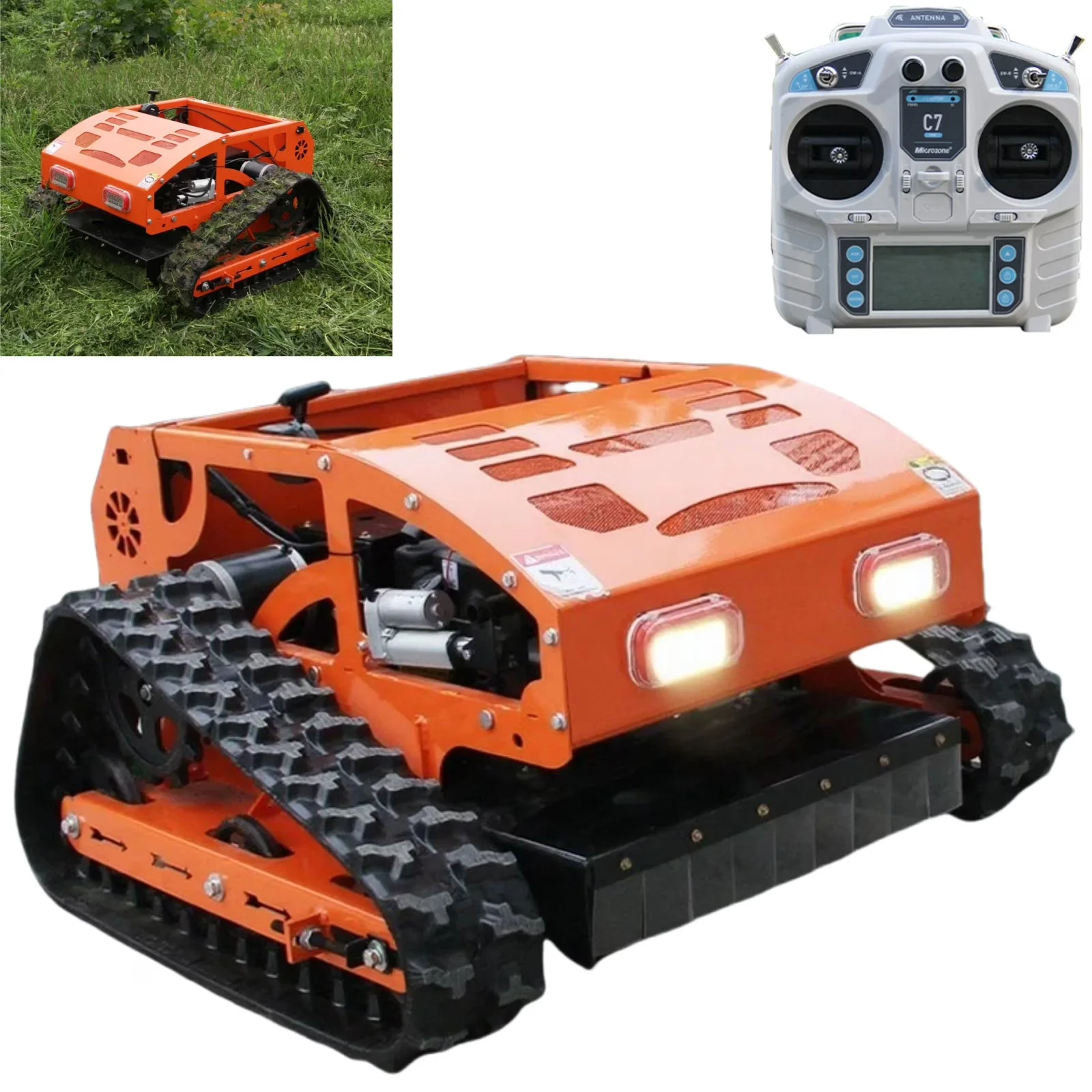2026 NEW MachPro 300 lbs 9 HP Orange Remote Control Lawn, Mower Manganese Steel Blade, Adjustable Cutting Height, Speed, All Terrain Cordless Grass Cutter