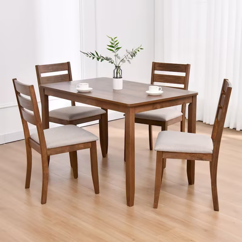 5-Piece Solid Wood 47L Dining Table Sets (1 Table+ 4 Slat Back Chairs)