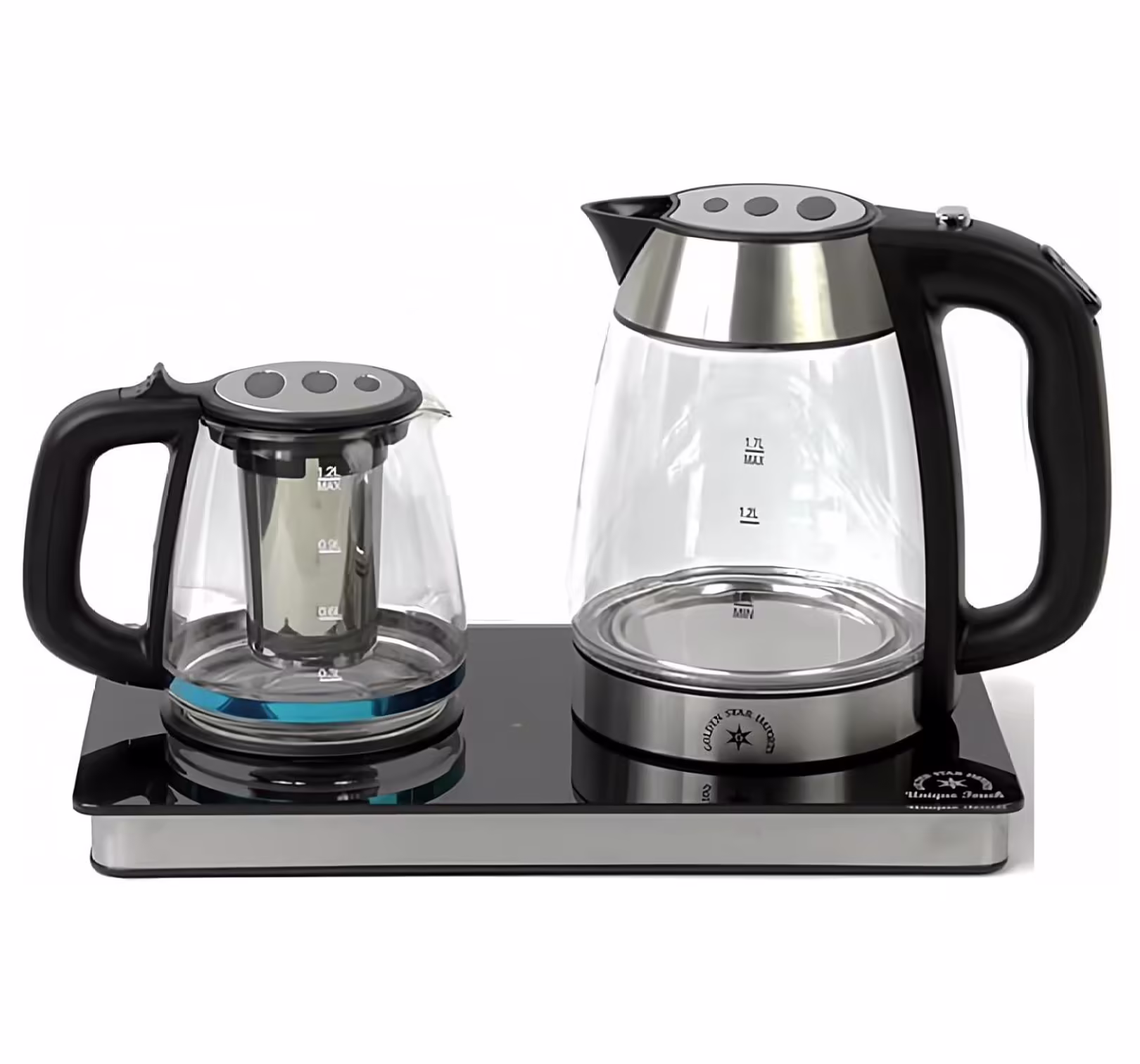 Electric Tea Maker Samovar, 1.7L Glass Kettle & 1.2L Teapot Set - Stainless Steel, Cordless, Keep Warm, 360° Swivel, Auto Shut-Off, LED Indicator