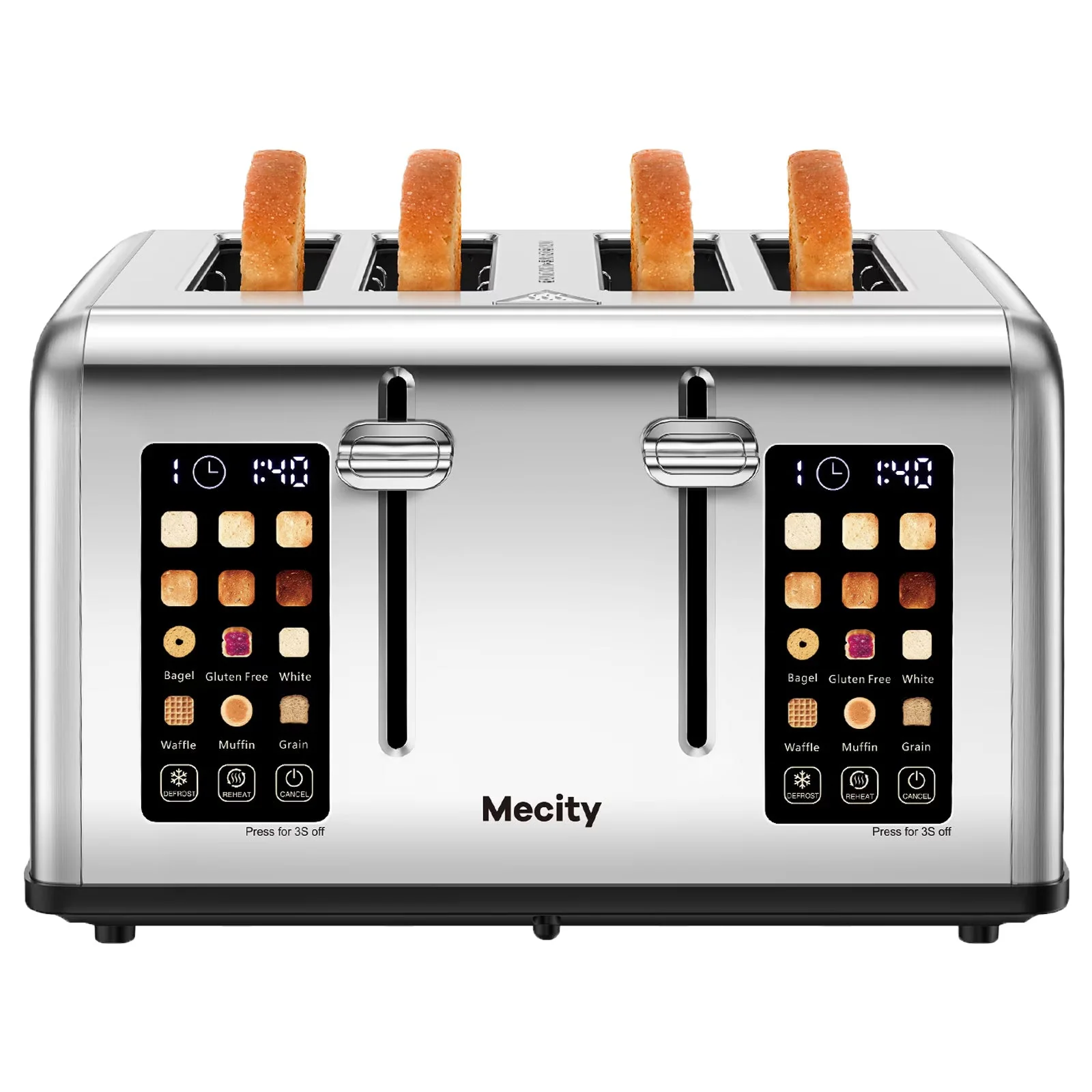 2026 NEW Mecity 4-Slice Touchscreen Toaster, Stainless Steel, 6 Browning Settings, Reheat, Cancel, Defrost, Removable Tray