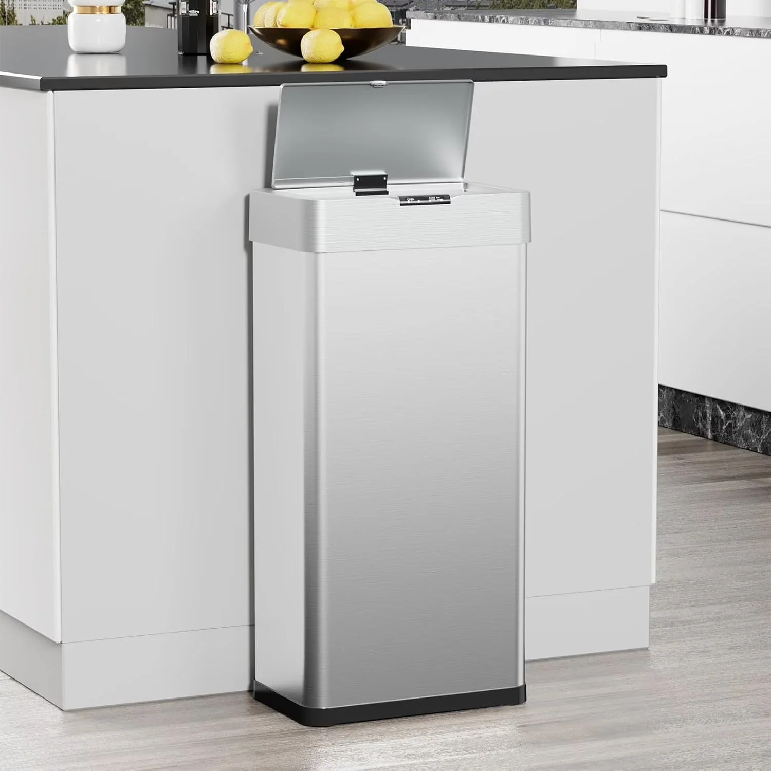 2026 NEW LAZY BUDDY 60 Liter / 16 Gallon Stainless Steel Motion Sensor Trash Can for Kitchen, Bathroom, Rectangular