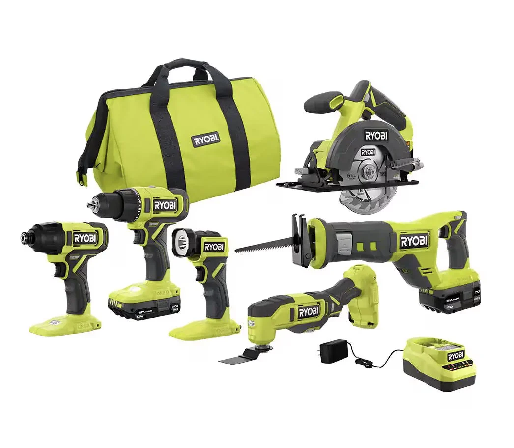 2026 NEW RYOBI ONE+ 18V Cordless 6-Tool Combo Kit with 1.5 Ah Battery, 4.0 Ah Battery, and Charger