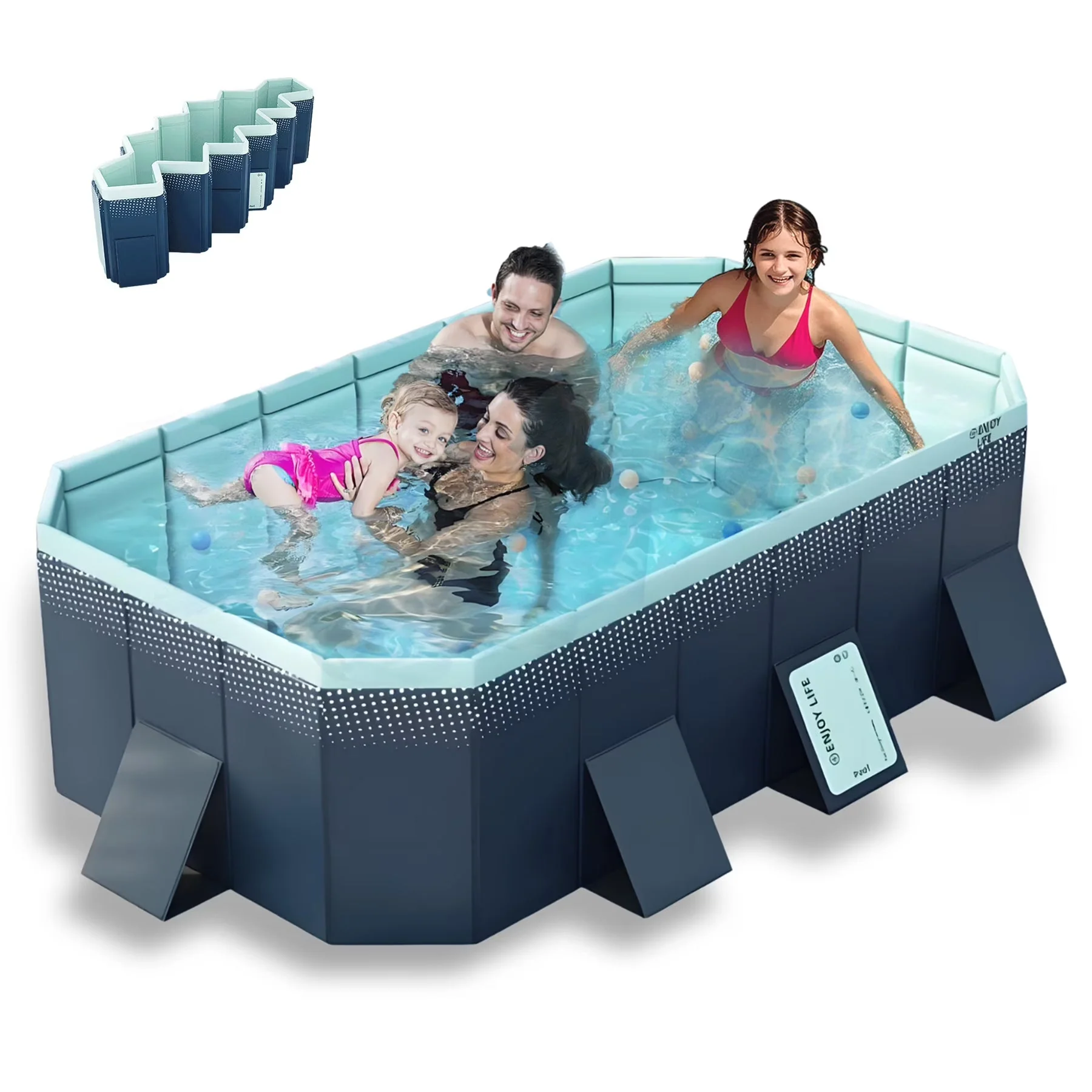 2026 NEW RICHYOUNG 101"Foldable Swimming Pool for 1-6 People,Non-Inflatable Above Ground Garden Pool for Kids, Family(Blue)