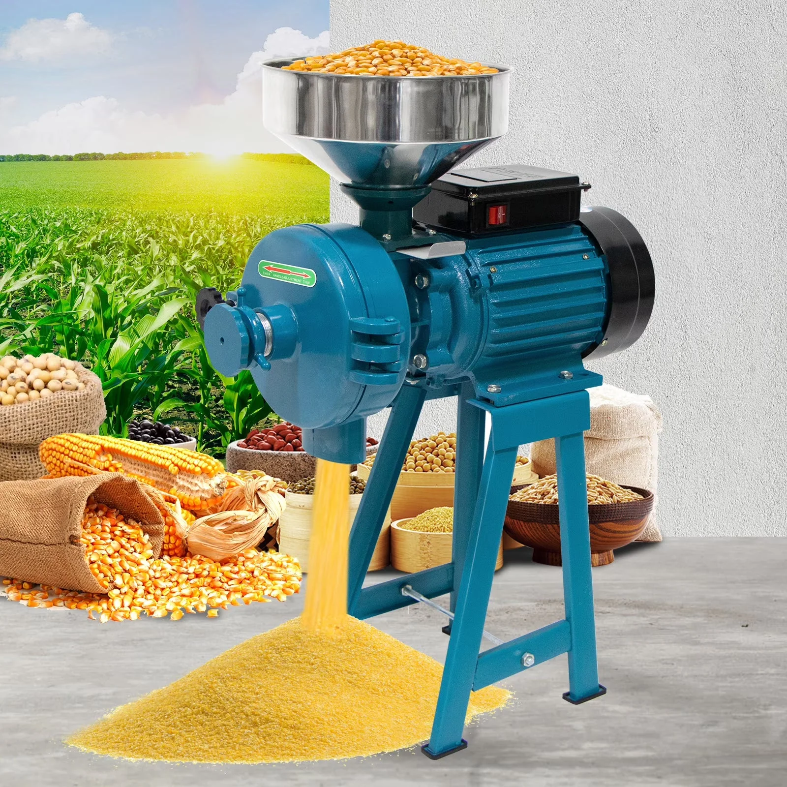 2026 NEW NAIZEA 3000W Electric Grain Mill, 110V Corn Grinder, Heavy Duty Commercial Feed Mill, Wet Dry Cereals Grinder