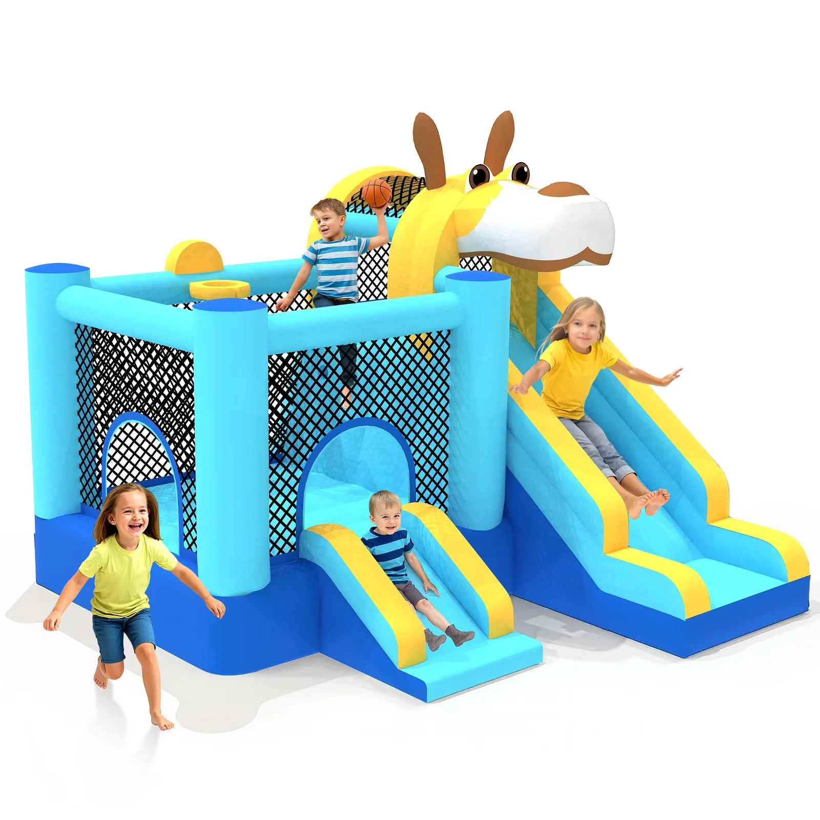 2026 NEW Mukidy 114''x 114'' x 92.5'' Inflatable Bounce Houses for Kids 3-10 with Blower Double Slide and Ball Pit/Indoor Bouncy House, PVC, Child, Teen, Toddler"Blue