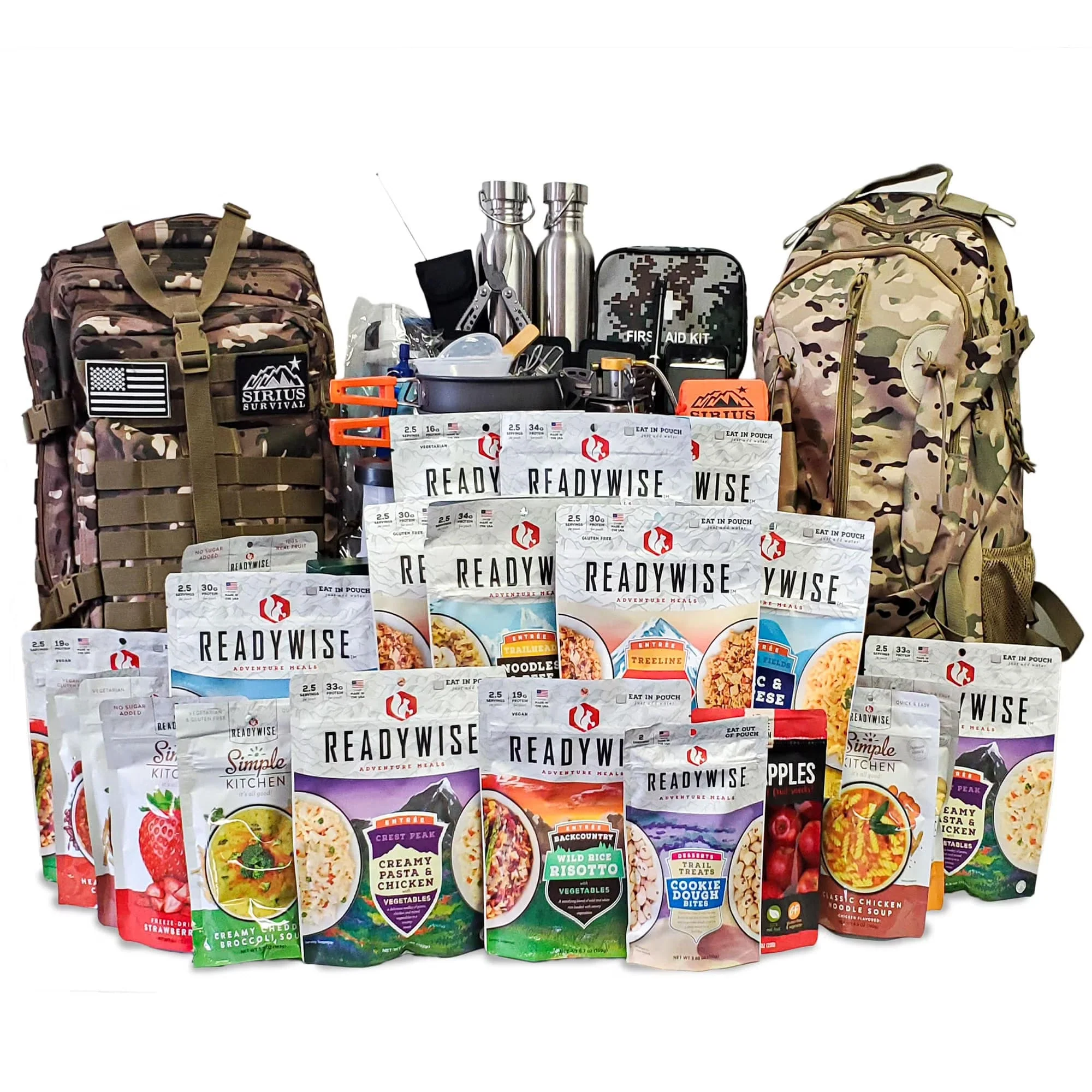 2026 NewFamily Comfort 72 Emergency Survival Kit/Backpack �C 72 Hour for 2 People �C Disaster Preparedness �C Delicious ReadyWise Food, Gear, Lighting, First Aid, Tools & More - Camo