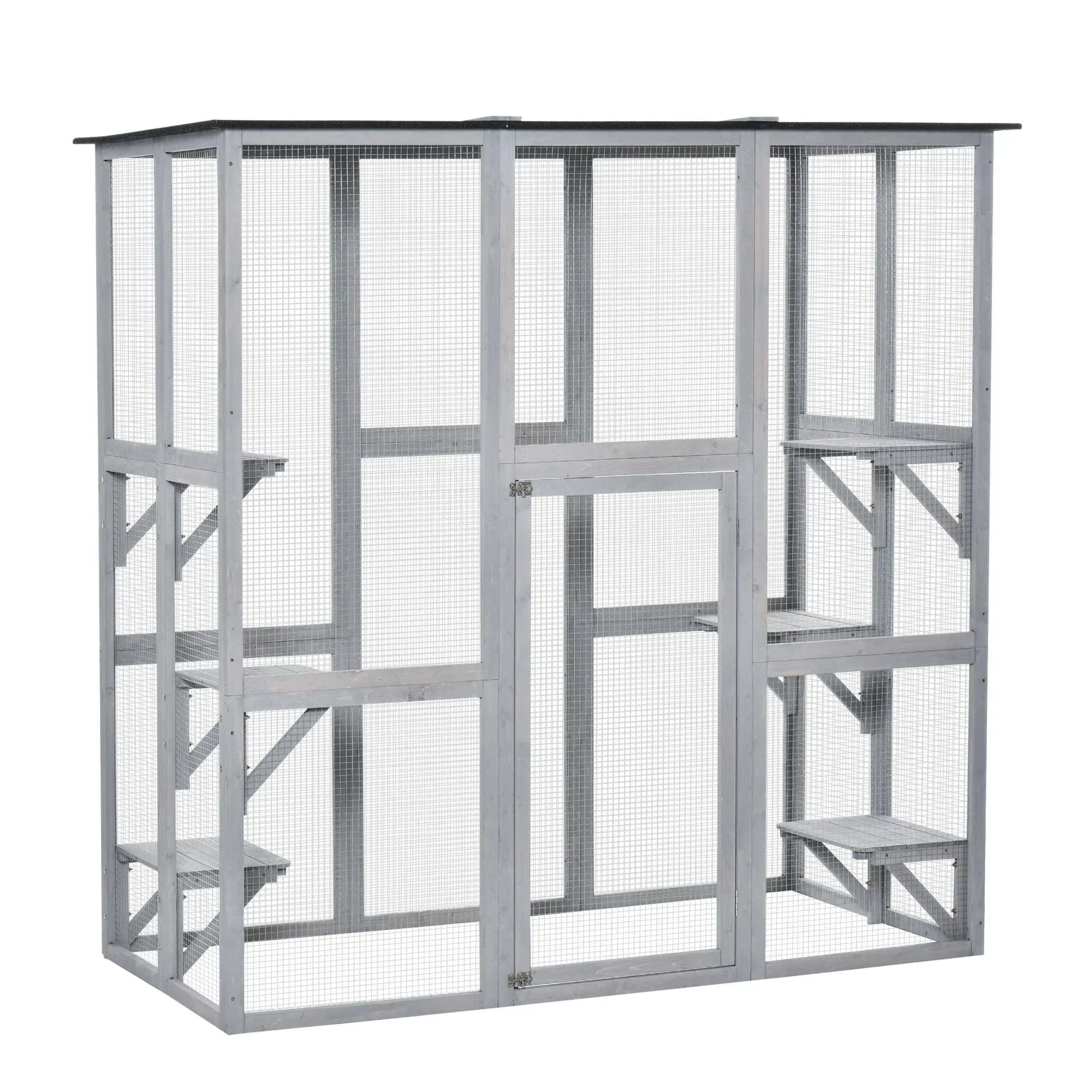 2026 NewPawHut Wooden Catio Enclosure with Weather Protection, 6 Platforms, Outdoor, Large, 71" x 38.5" x 71"