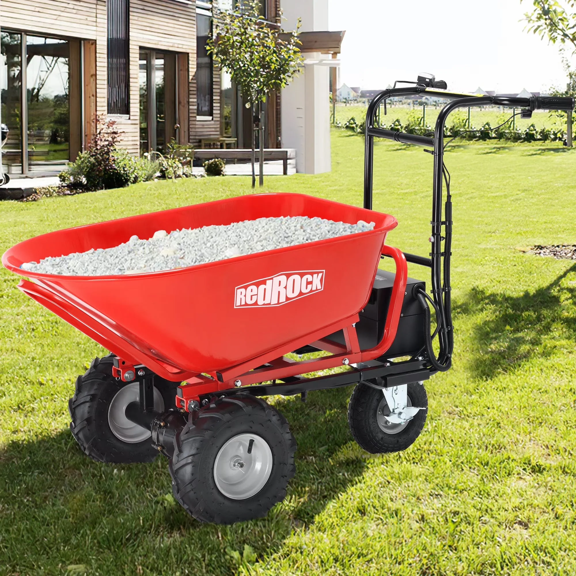 2026 NEW RedRock Wheelbarrow Utility Cart Electric Powered Cart 48V28Ah 500W Capacity 500lbs (230kg) Material Debris Hauler 1000lbs Towing