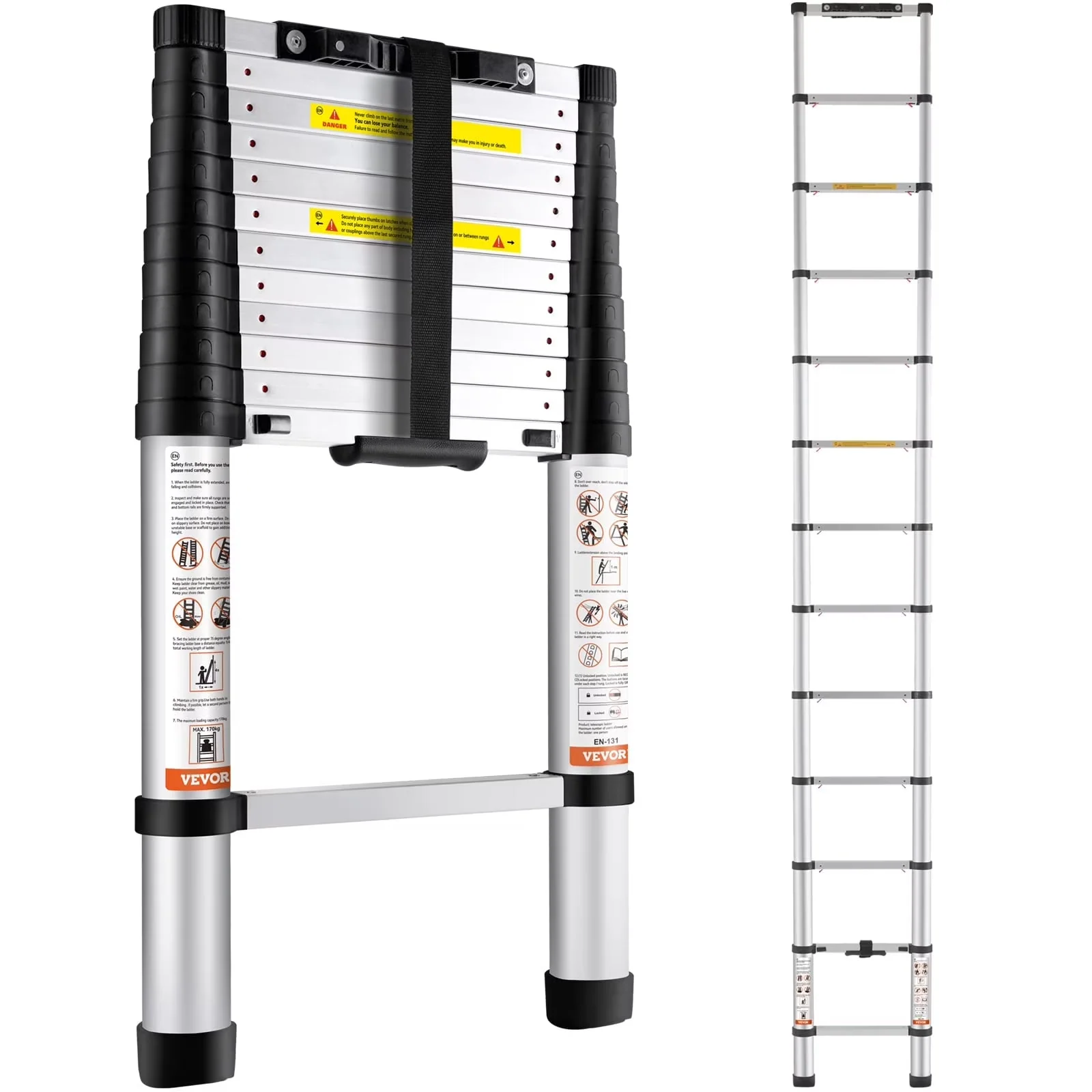 2026 NewBENTISM 12.5 FT Telescoping Ladder, Aluminum Collapsible Ladder with One-Button Retraction,375 LB Capacity,ANSI Certified | Portable for Home, RV, Loft Use
