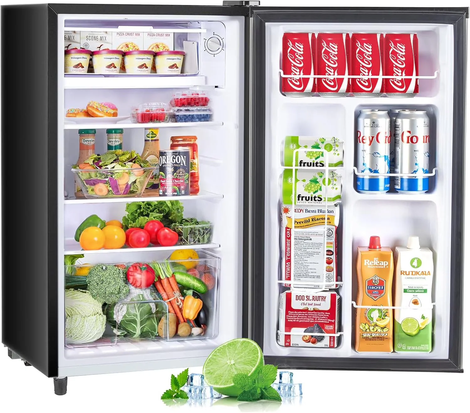 2026 NEW Mini Fridge for Bedroom 3.2 Cu.Ft Small Refrigerator with Freezer for Dorm Office, Compact Single Door Adjustable Thermostat Low Noise,Black