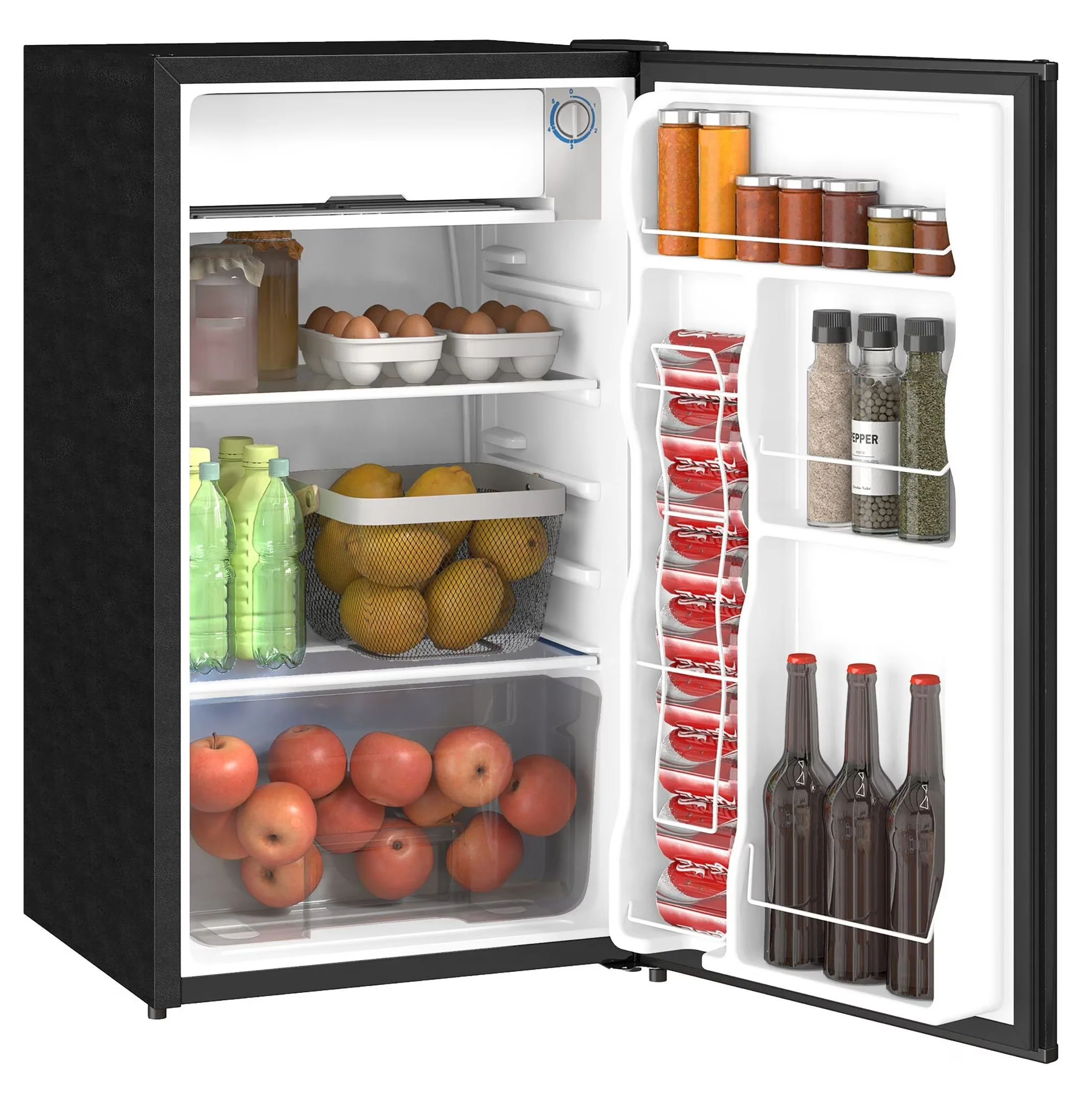 2026 NEW Mini Fridge with Freezer, 3.2 Cu.Ft Compact Refrigerator for Bedroom, Dorm, Apartment - Adjustable Thermostat, Reversible Door, Black