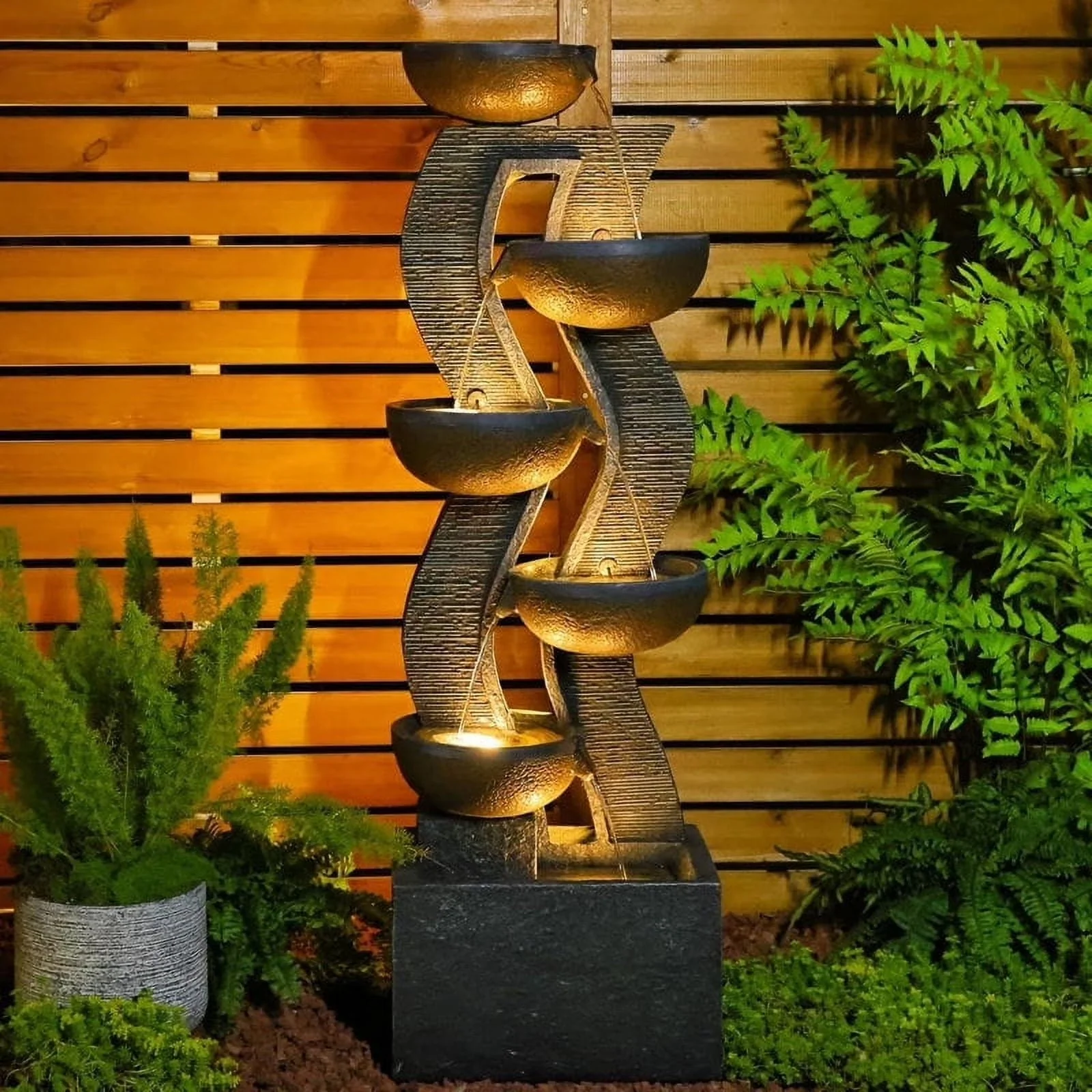 2026 New6-Tiered Garden Water Fountains Large Outdoor Fountains and Waterfalls with Light for Patio Yard Porch Pool Decor