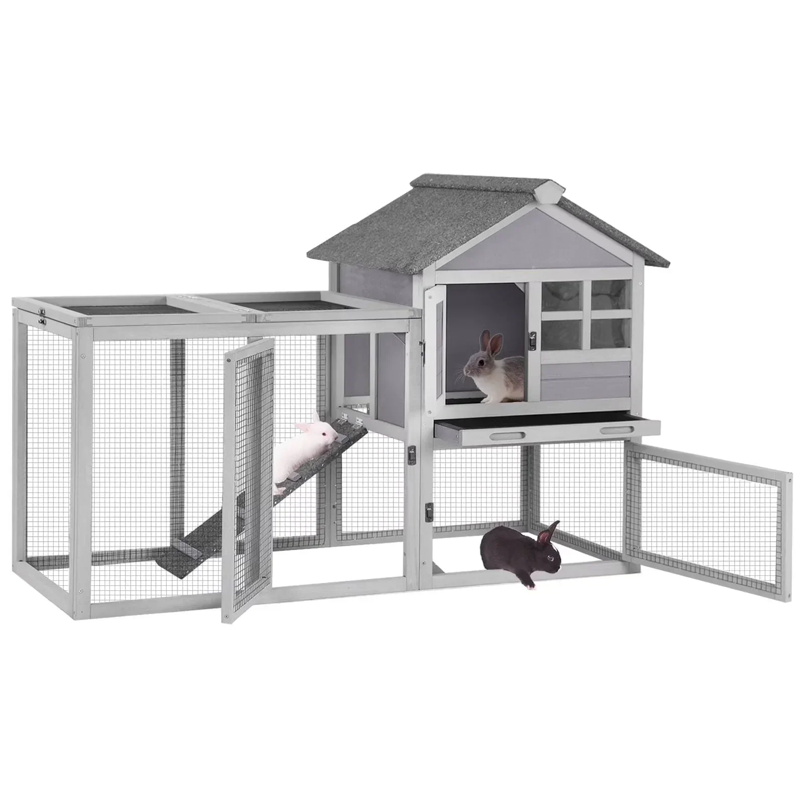 2026 NEW Rabbit Hutch Outdoor Bunny Hutch Indoor Rabbit Cage Wooden Habitat Small Animal Pet Poultry Cage
