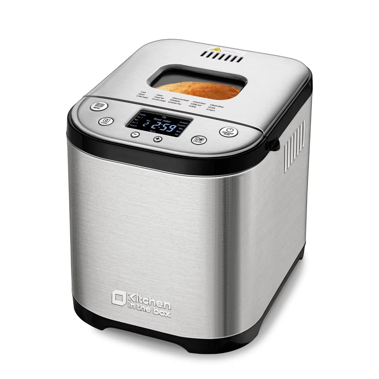 2026 NEW Kitchen in the box 15-in-1 Bread Machine, 2LB Stainless Steel Automatic Bread Maker with Recipes-Silver
