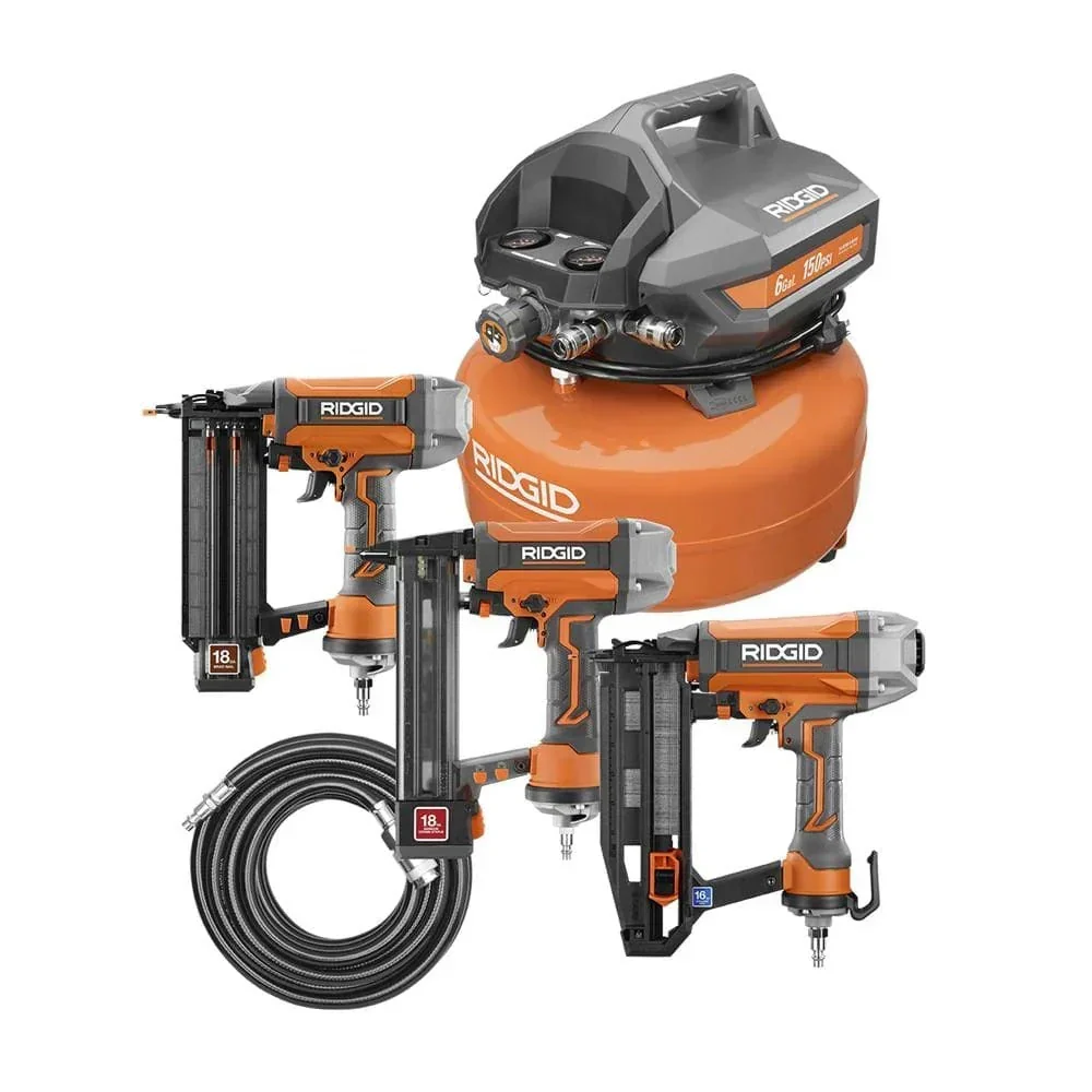 2026 NEW Portable electric flat compressor (6 gallons) with 18GA brad nailer, 16GA straight nailer and 18GA stapler R69603FK
