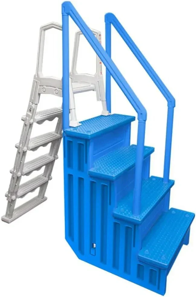 2026 NEW Non-slip pool entrance steps | Gray | Suitable for above-ground pools | Can be installed on patios with a height of 122 to 137 cm | Maximum load capacity 136 kg