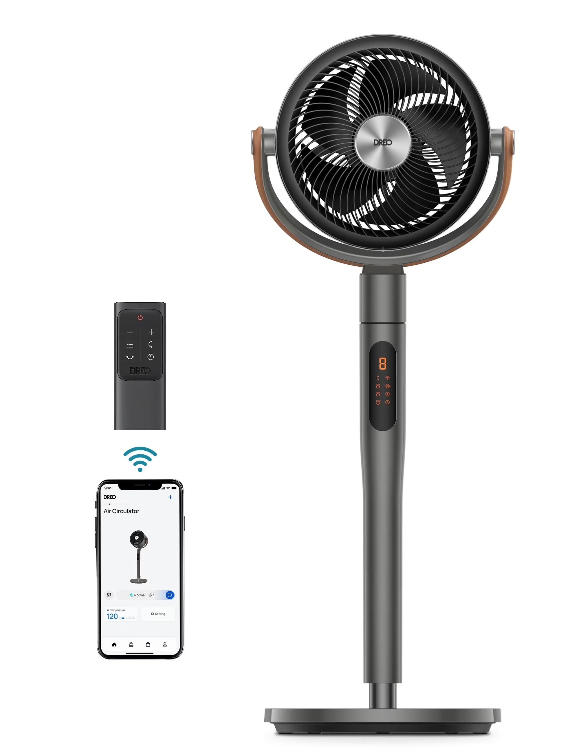 2026 NewDreo Pedestal Fan with Remote, 43'' Quiet Standing Fan for Home Bedroom, 120"+105" Smart Oscillating Floor Fans with Wi-Fi/Voice Control, Works with Alexa/Google, 6 Modes, 8 Speeds, 12H Timer